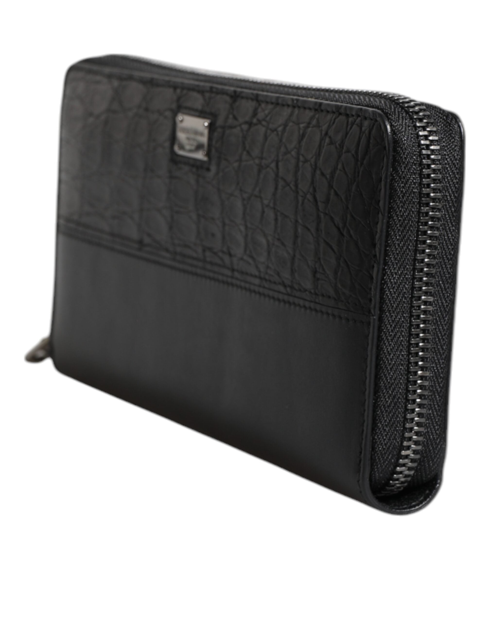 Dolce & Gabbana Black Leather Logo Plaque Zip Around Continental Wallet