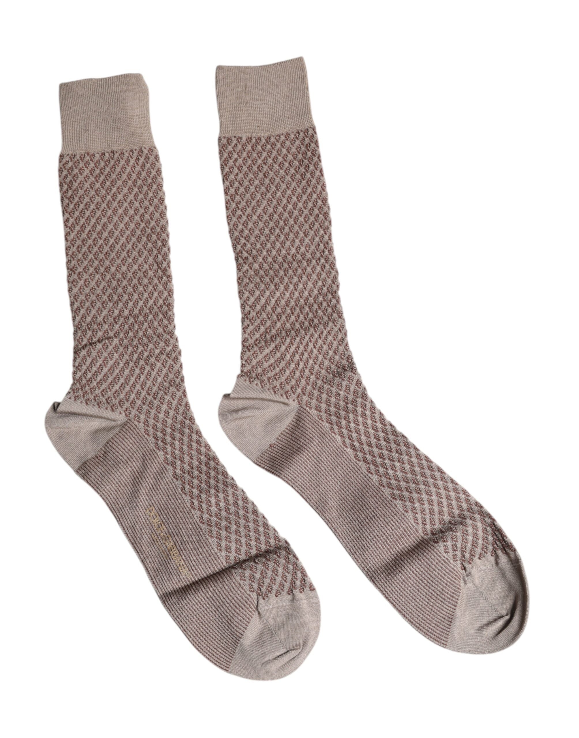 Dolce & Gabbana Brown Solid DG Logo Mid Men Socks