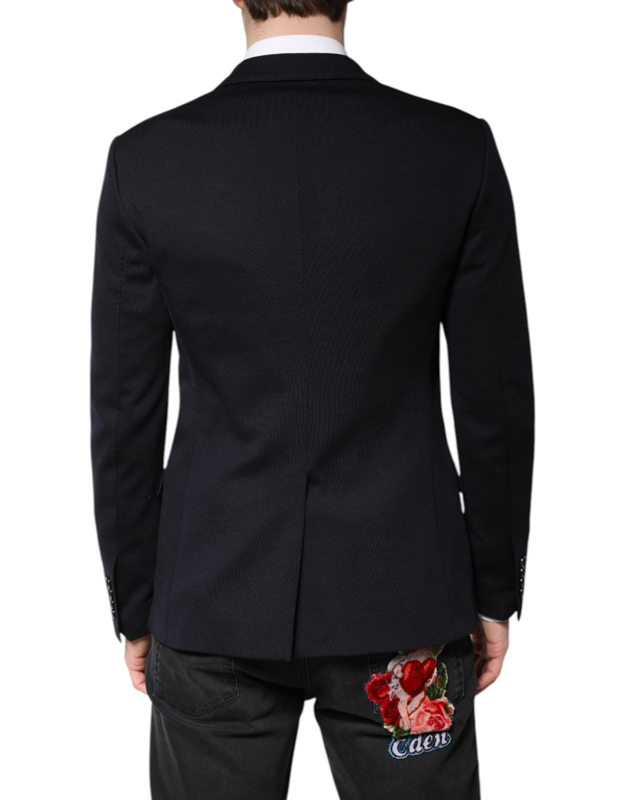 Dolce & Gabbana Dark Blue Wool Single Breasted Coat Suit Blazer