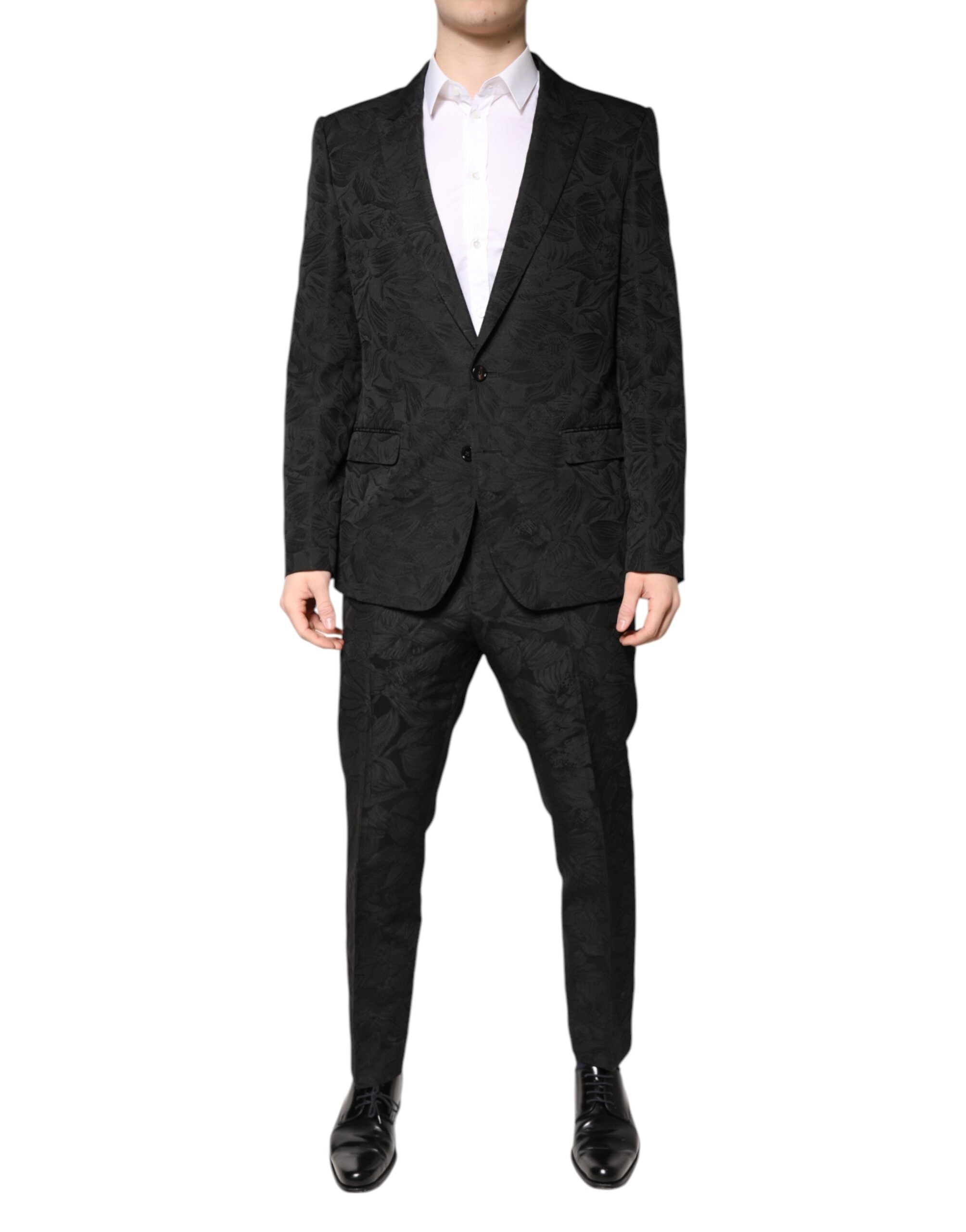 Dolce & Gabbana Black Floral Jacquard 2 Piece Suit
