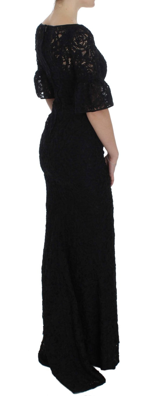 Dolce & Gabbana Black Floral Lace Long Bodycon Maxi Dress - PreLoved & Luxe