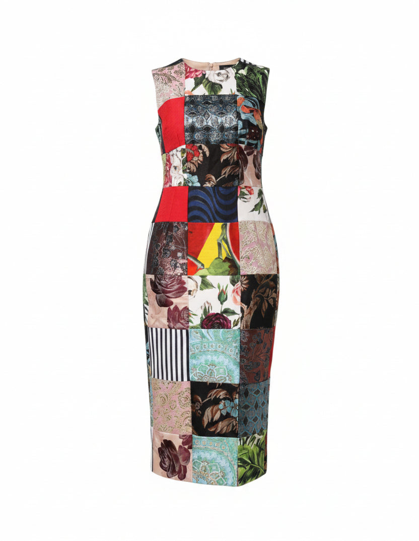 Dolce & Gabbana Multicolor Patchwork Sleeveless Sheath Dress