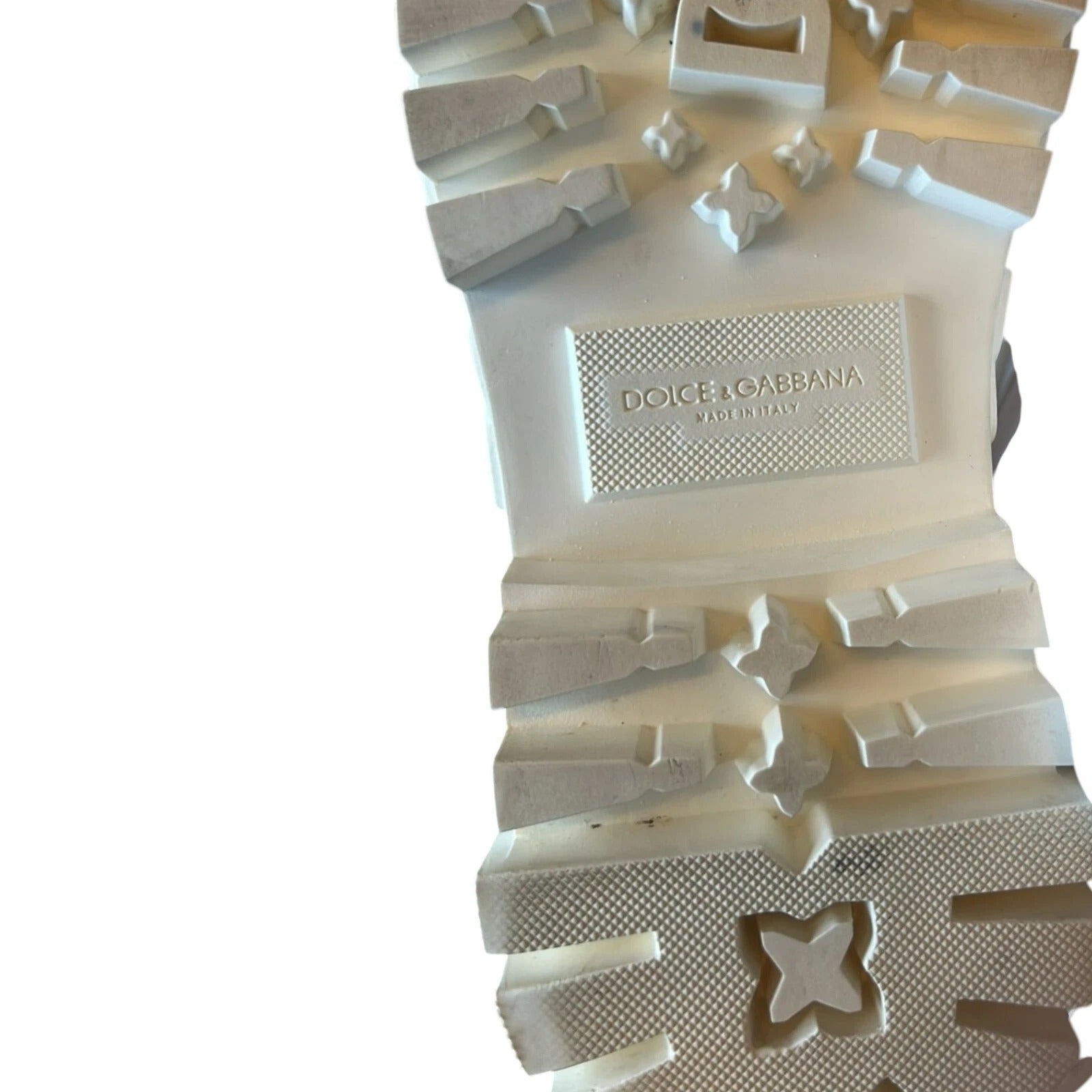 Pre-Owned Dolce & Gabbana White Leather Rubber Logo Ankle Boots Shoes