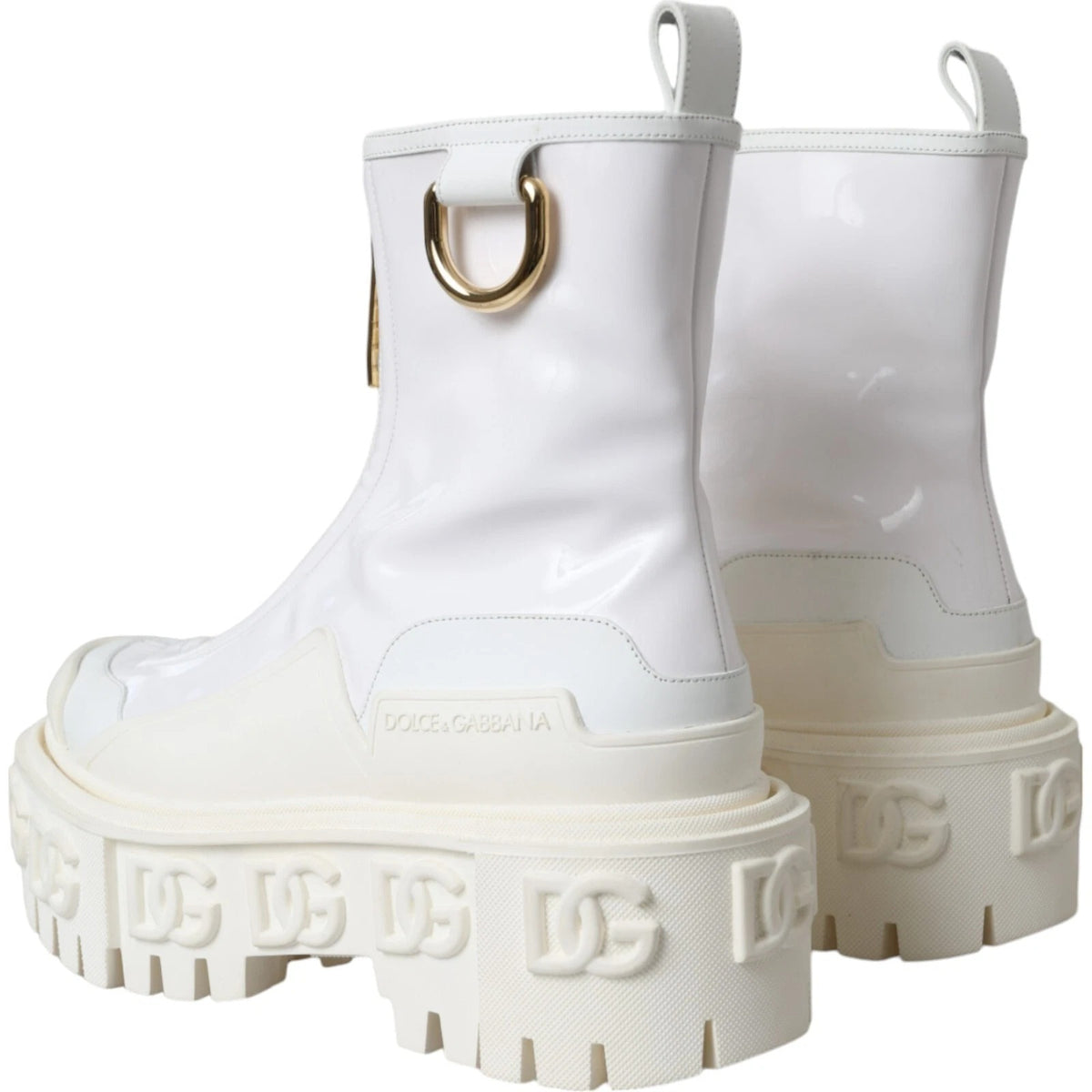 Dolce & Gabbana White Leather Rubber Logo Ankle Boots Shoes Women's - New with Defect