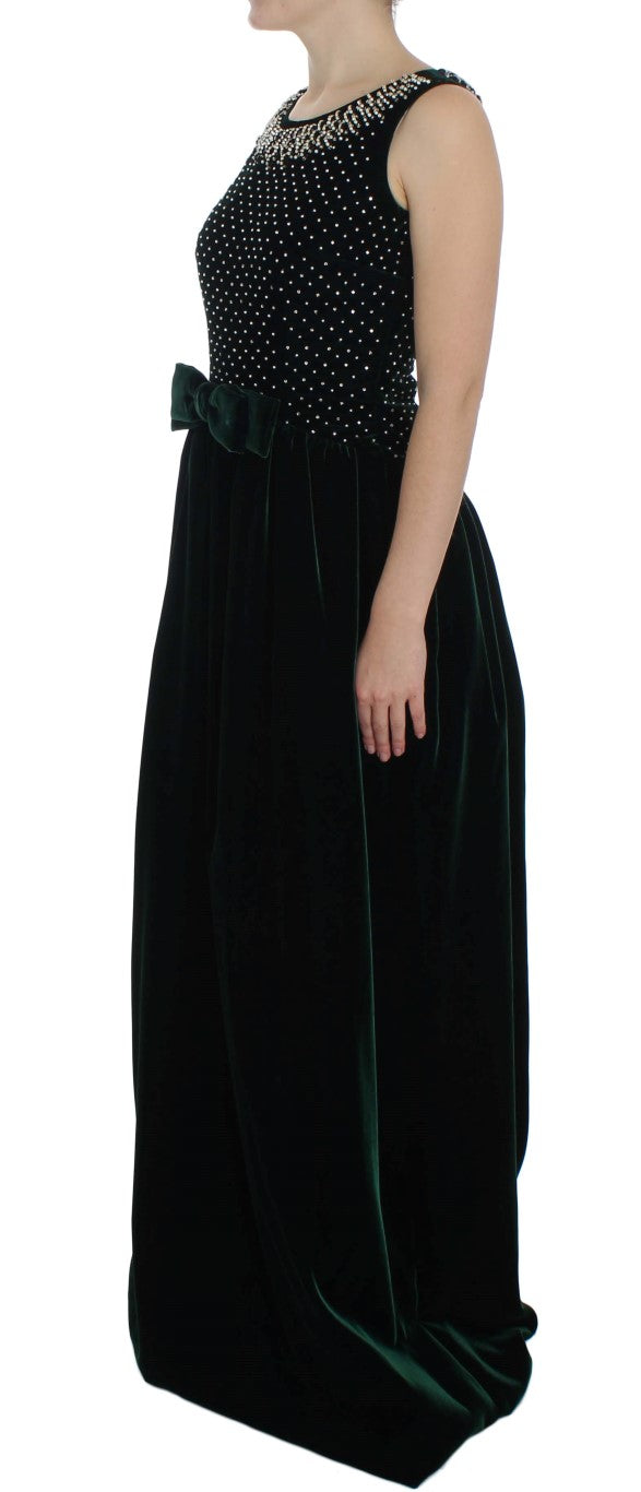 Dolce & Gabbana Green Velvet Crystal Long Maxi Dress - PreLoved & Luxe