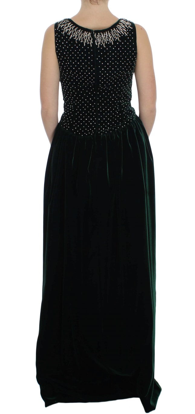 Dolce & Gabbana Green Velvet Crystal Long Maxi Dress - PreLoved & Luxe