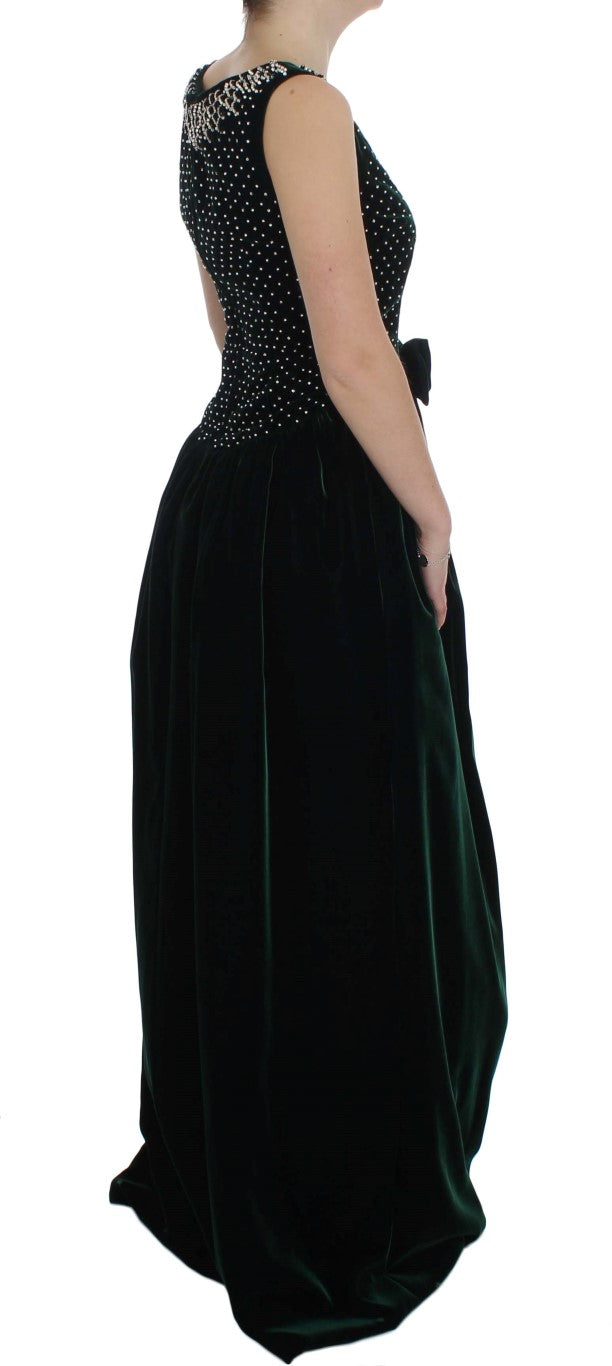 Dolce & Gabbana Green Velvet Crystal Long Maxi Dress - PreLoved & Luxe