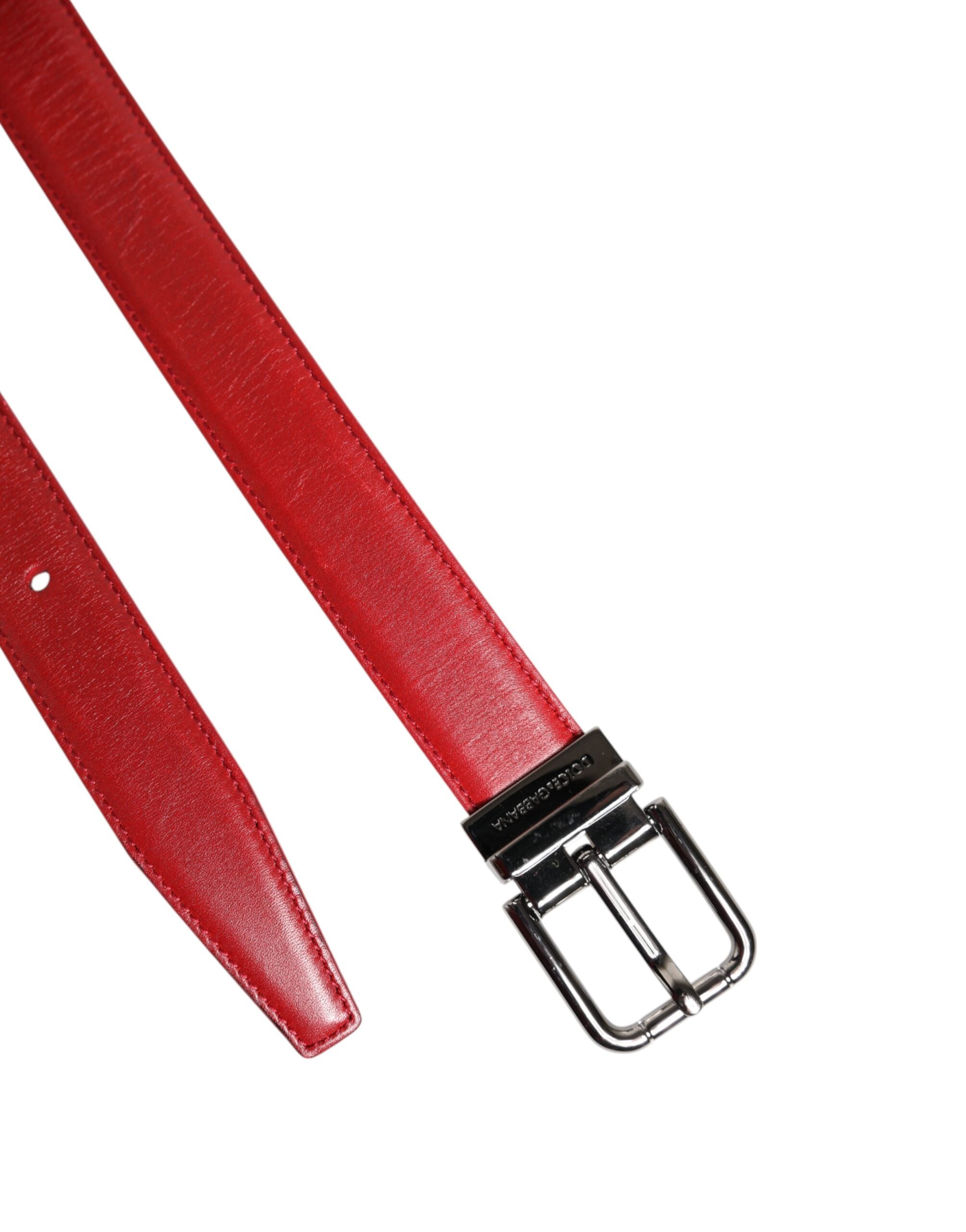 Dolce & Gabbana Red Leather Silver Tone Metal Buckle Belt