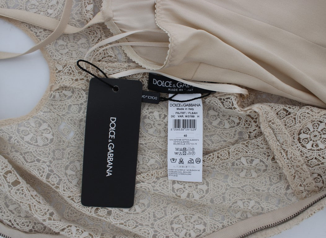 Dolce & Gabbana Beige Ricamo Cutout Cotton Sheath Dress - PreLoved & Luxe