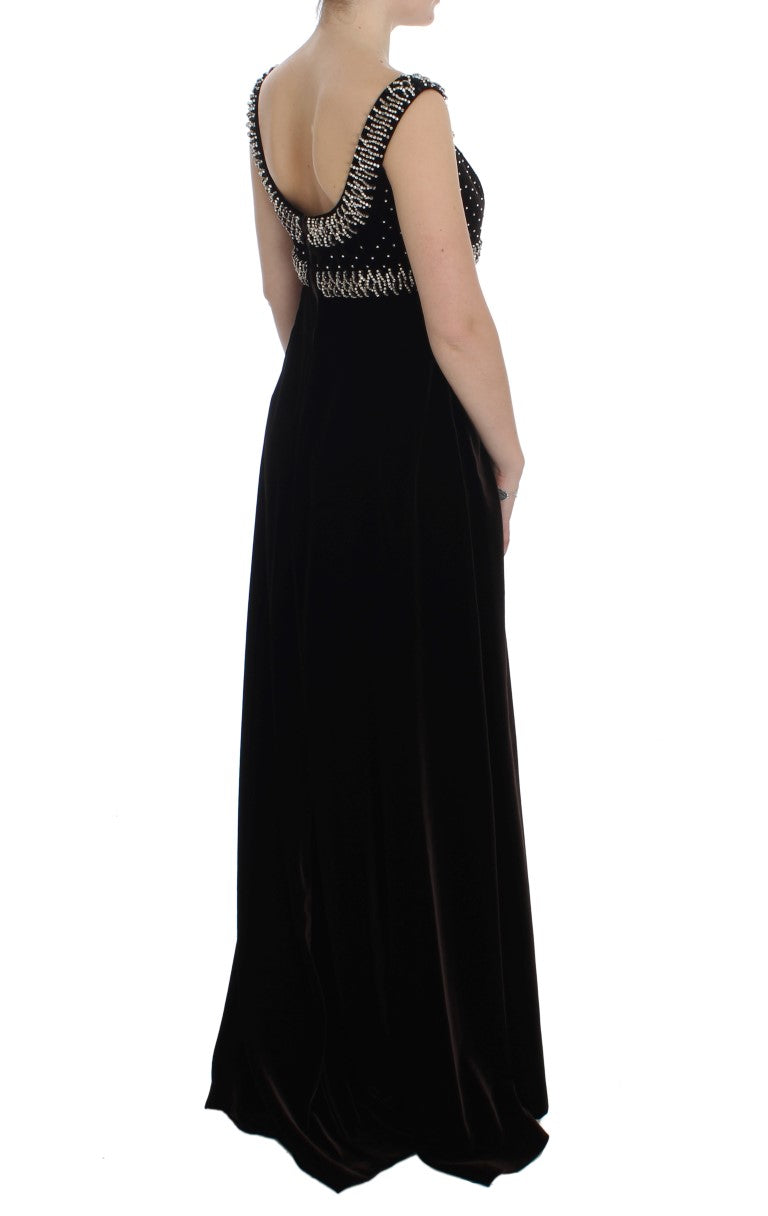 Dolce & Gabbana Brown Velvet Crystal Sheath Gown Dress - PreLoved & Luxe
