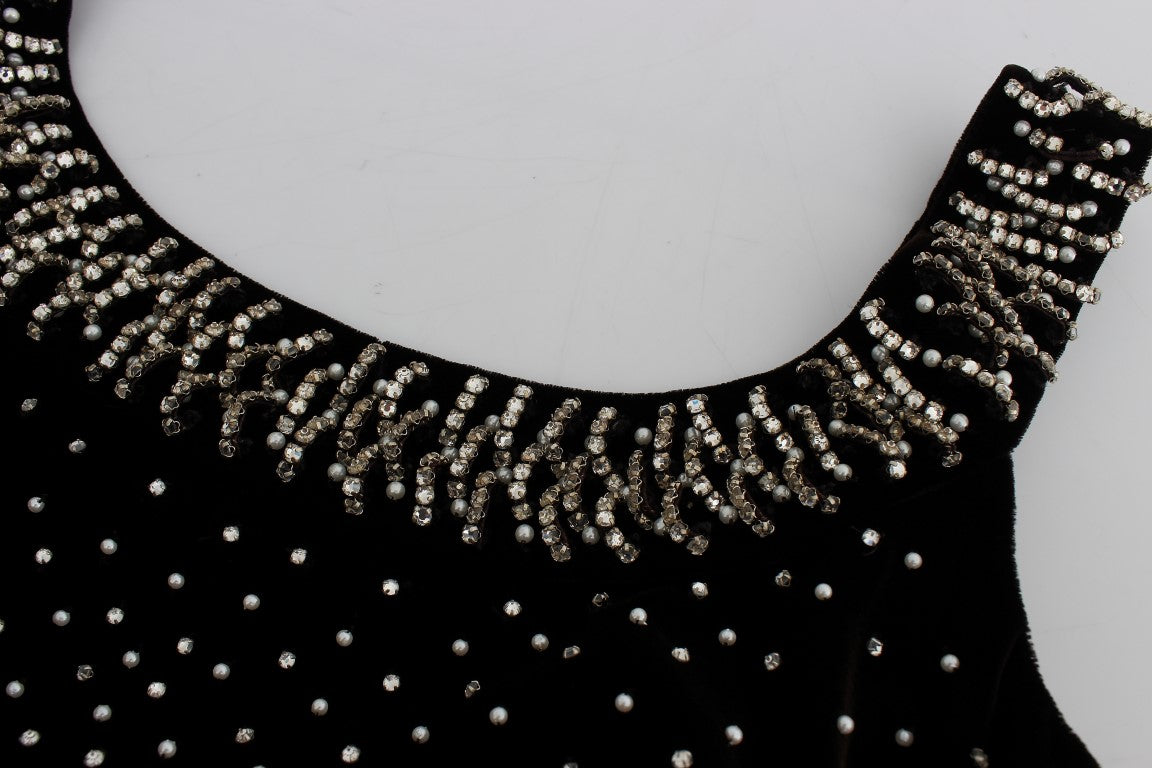 Dolce & Gabbana Brown Velvet Crystal Sheath Gown Dress - PreLoved & Luxe
