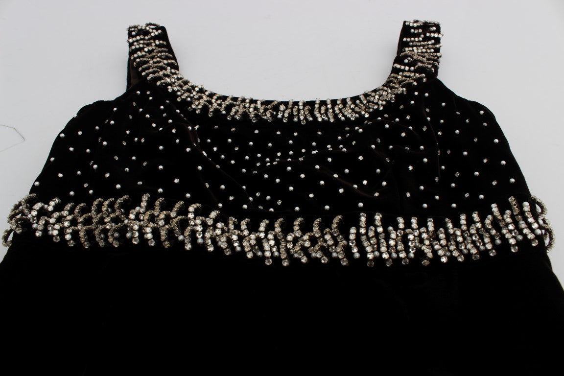 Dolce & Gabbana Brown Velvet Crystal Sheath Gown Dress - PreLoved & Luxe