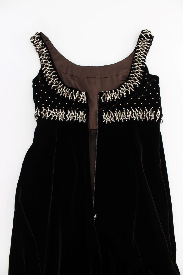Dolce & Gabbana Brown Velvet Crystal Sheath Gown Dress - PreLoved & Luxe