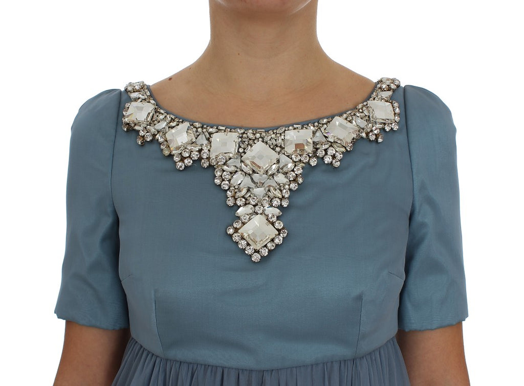 Dolce & Gabbana Blue Silk Crystal Sheath Gown Ball Dress - PreLoved & Luxe