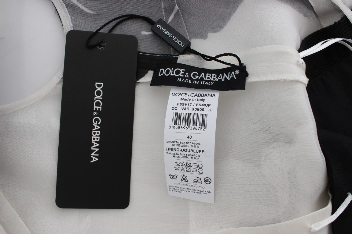 Dolce & Gabbana Black White Floral Silk Sheath Gown Dress - PreLoved & Luxe
