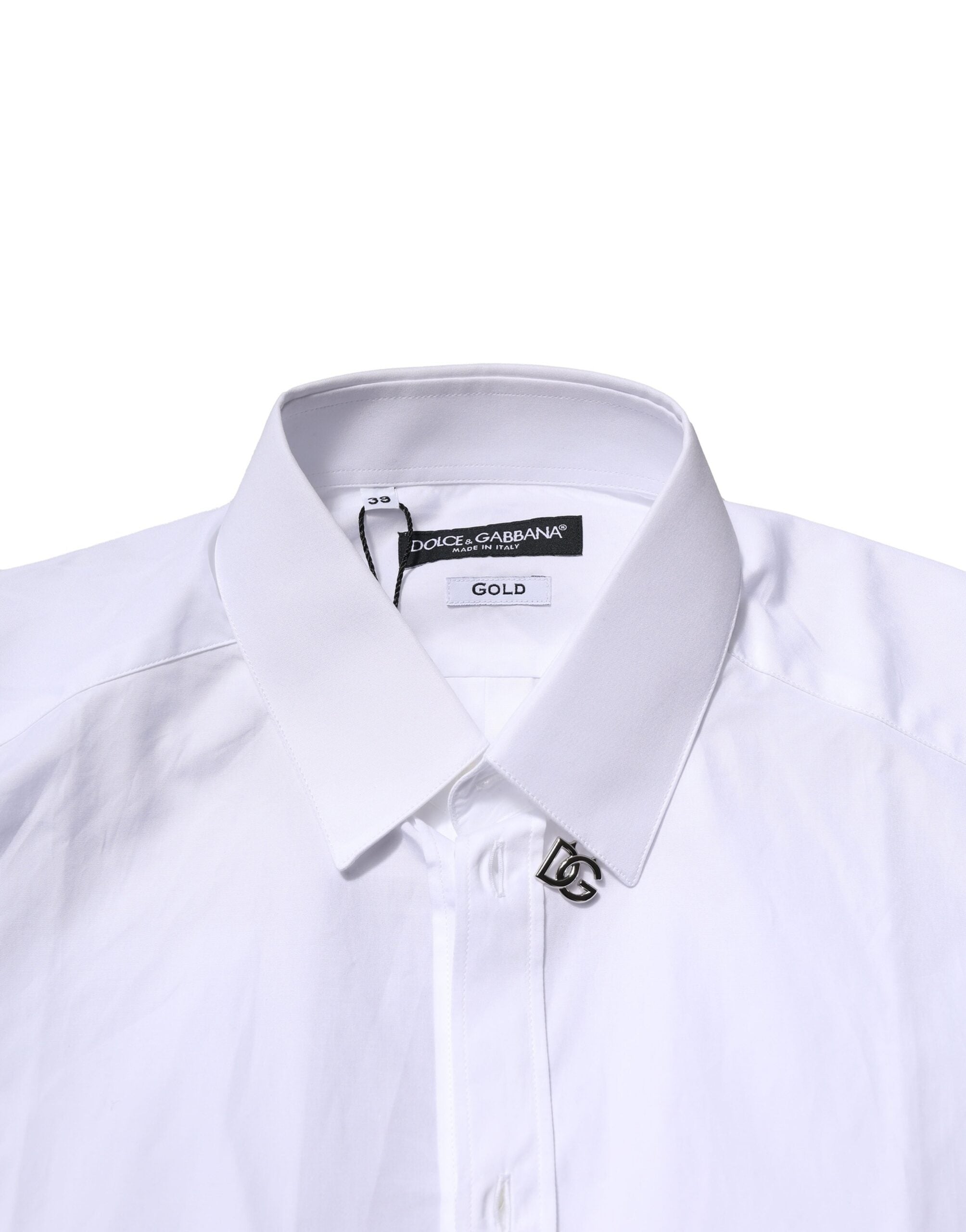 Pre-Owned Dolce & Gabbana White Cotton GOLD Long Sleeves Formal Shirt