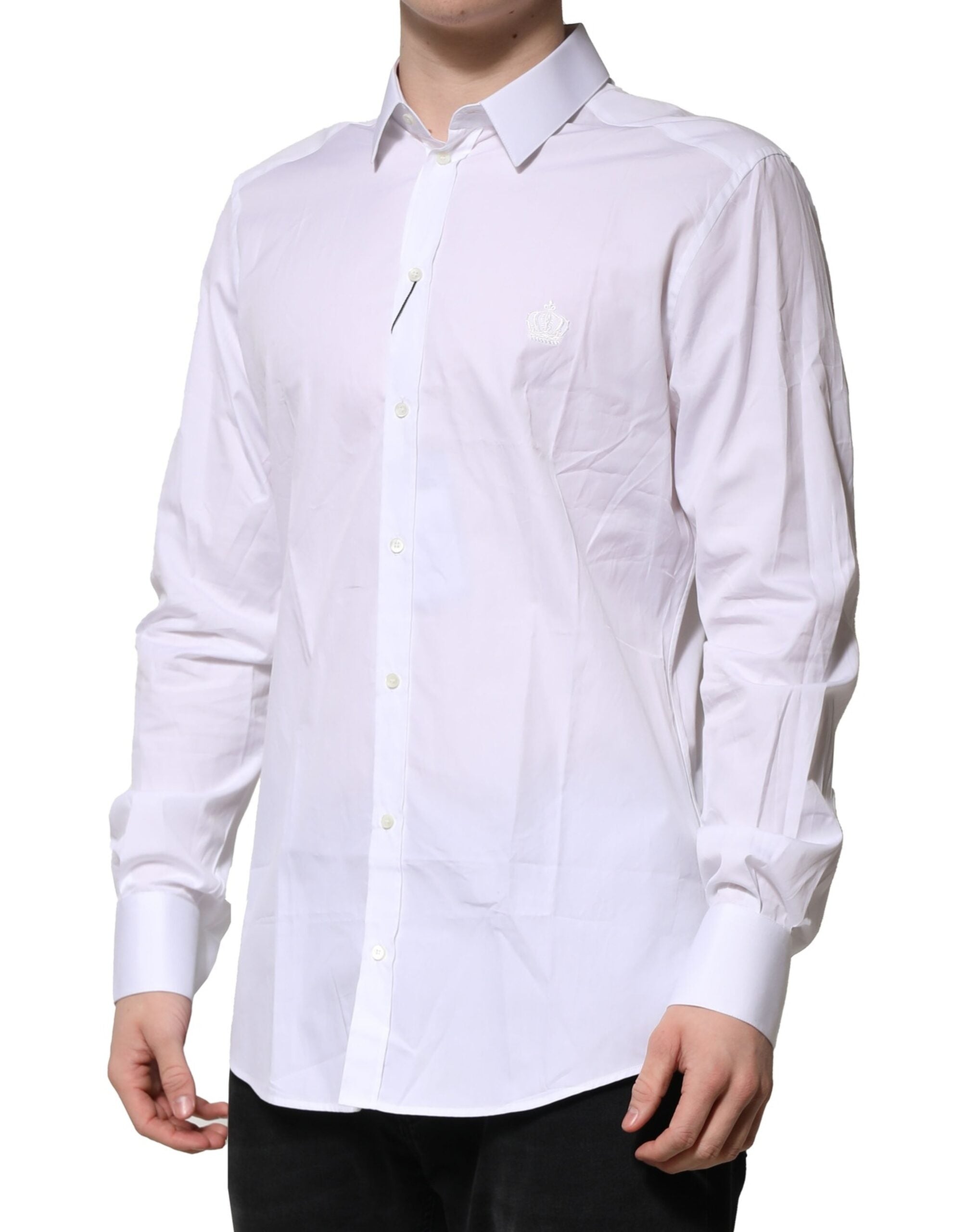Pre-Owned Dolce & Gabbana White Cotton GOLD Long Sleeves Formal Shirt