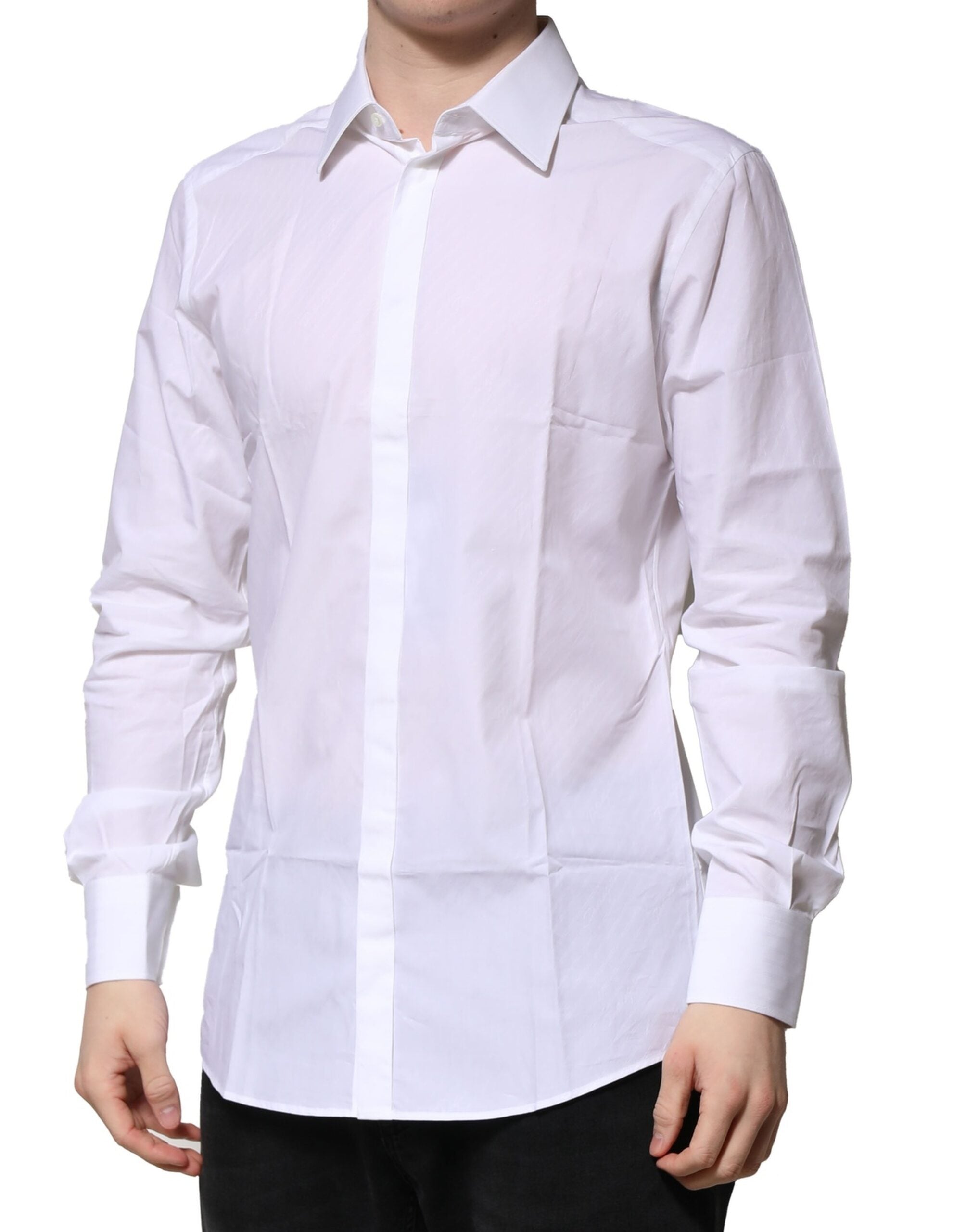 Pre-Owned Dolce & Gabbana White Cotton GOLD Long Sleeves Formal Shirt