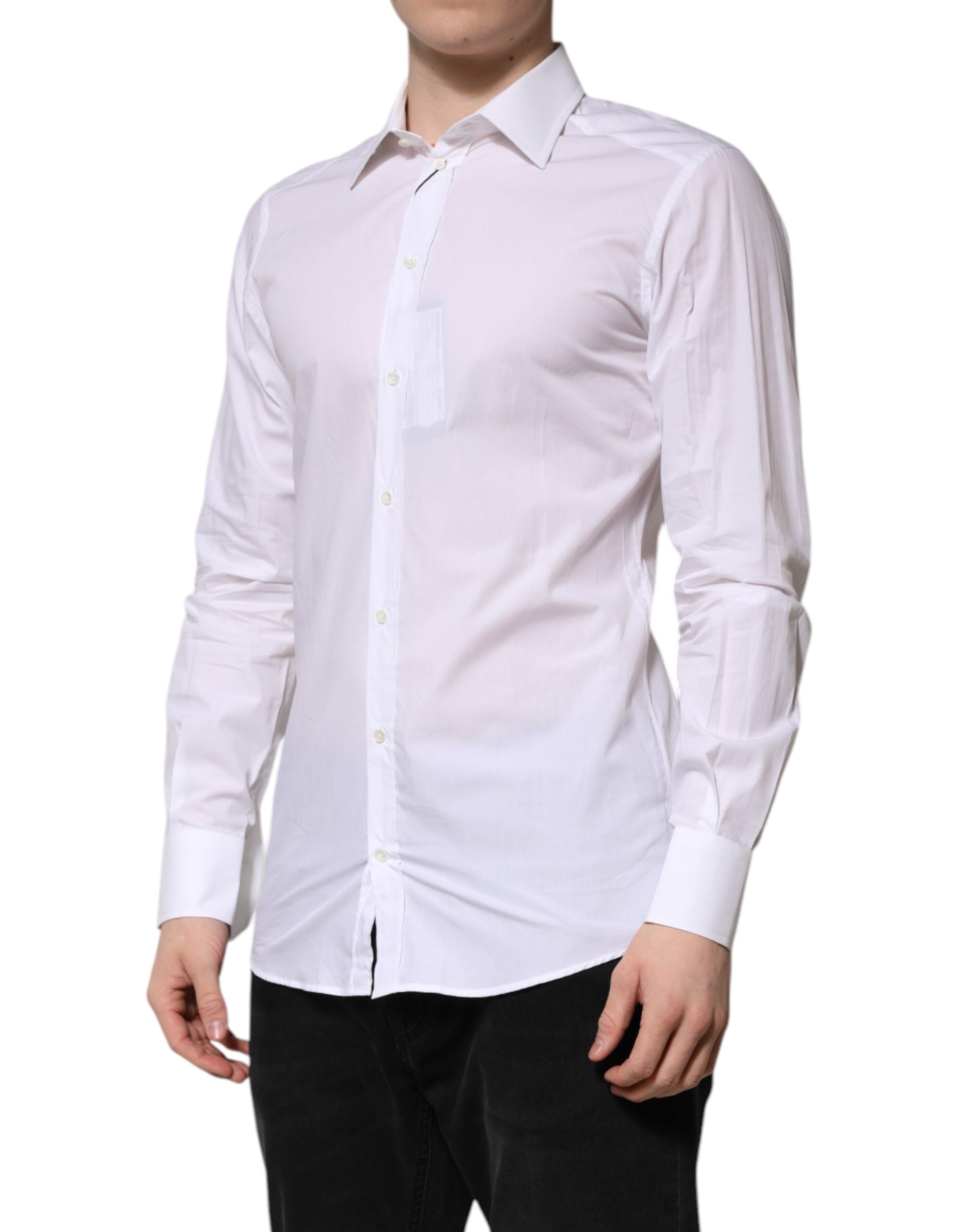 Dolce & Gabbana White GOLD Long Sleeves Dress Men Formal Shirt