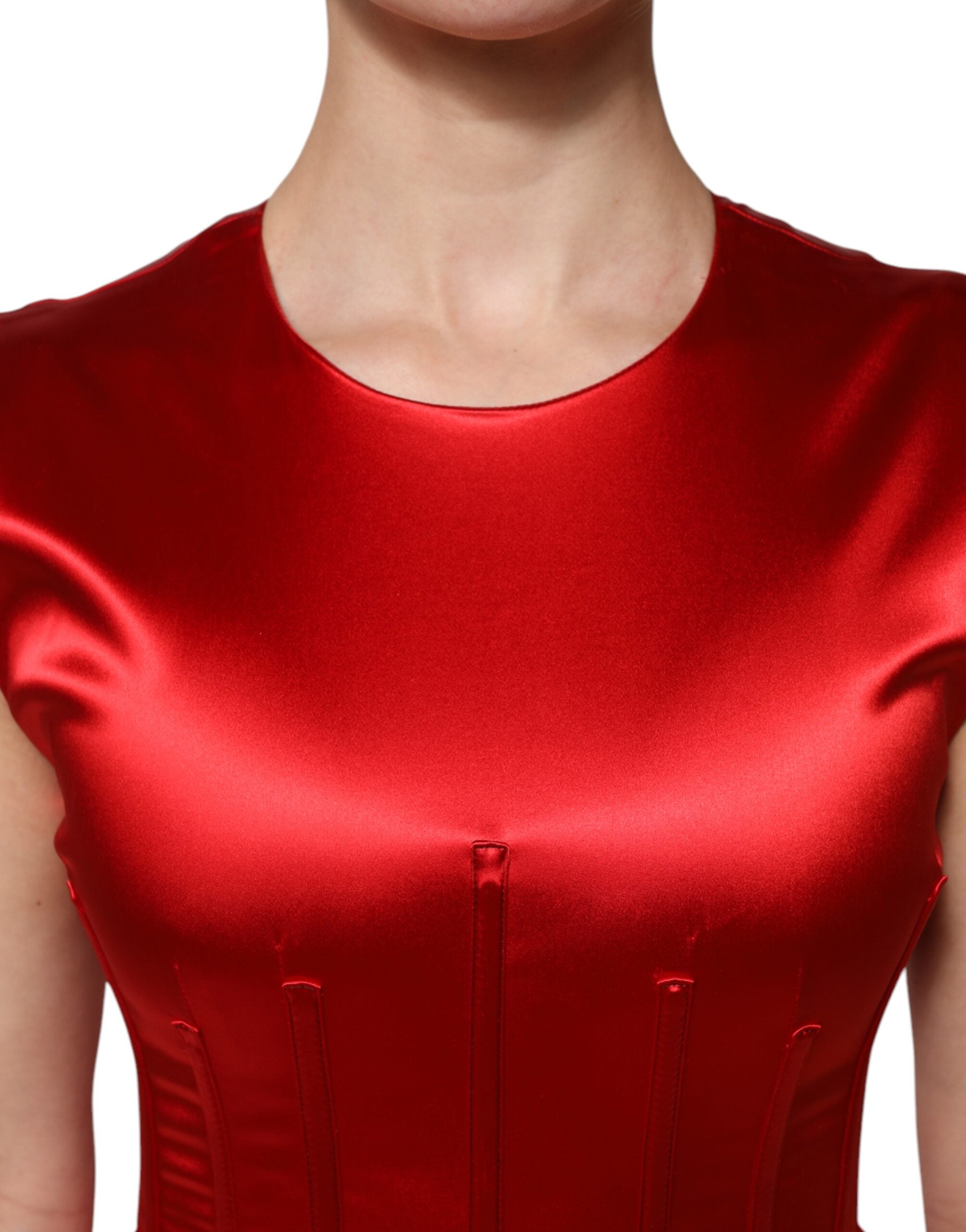 Dolce & Gabbana Red Acetate Sleeveless Sheath Midi Dress