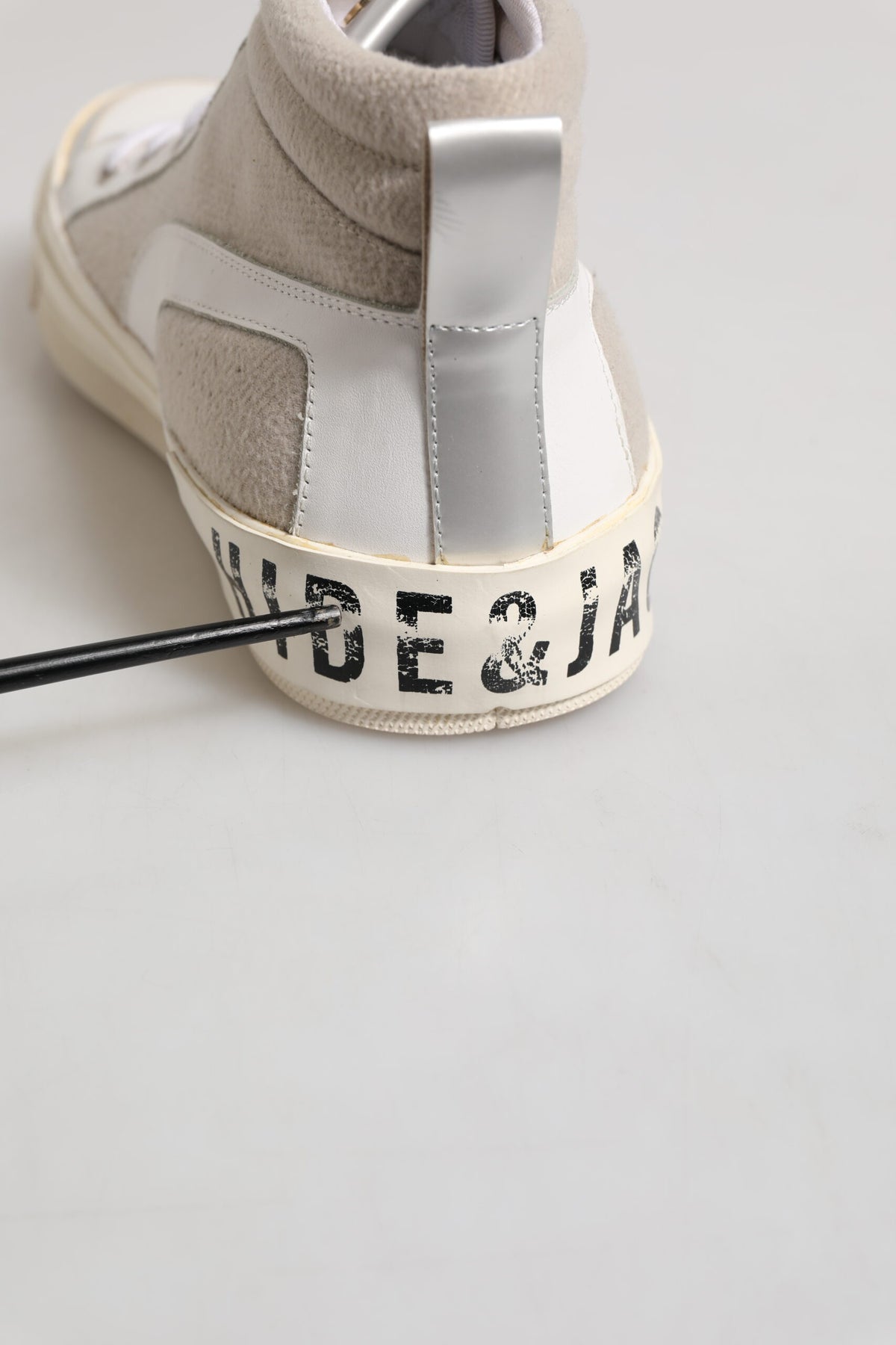 HIDE & JACK White Beige Lace Up Mid Top Casual Sneakers Shoes
