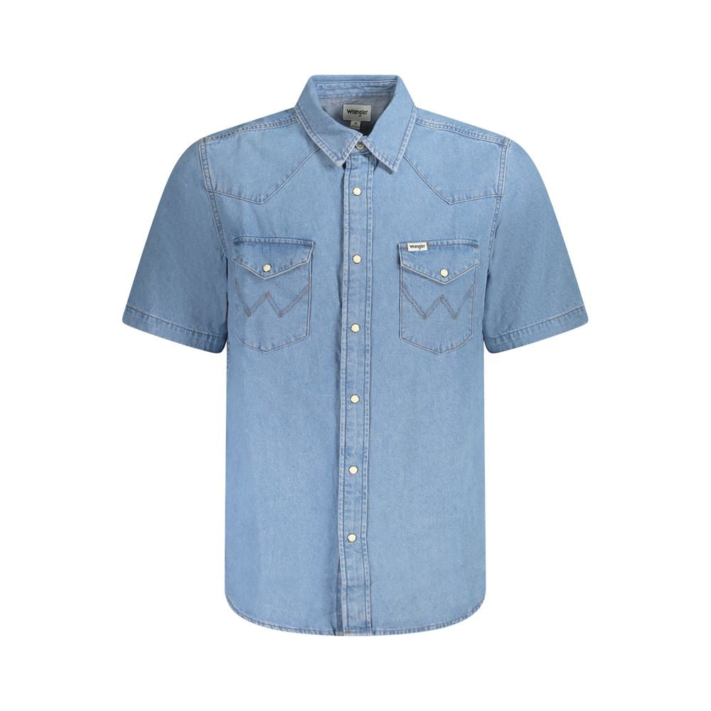 Wrangler Blue Azzurro Cotton Men's Button Up Shirt