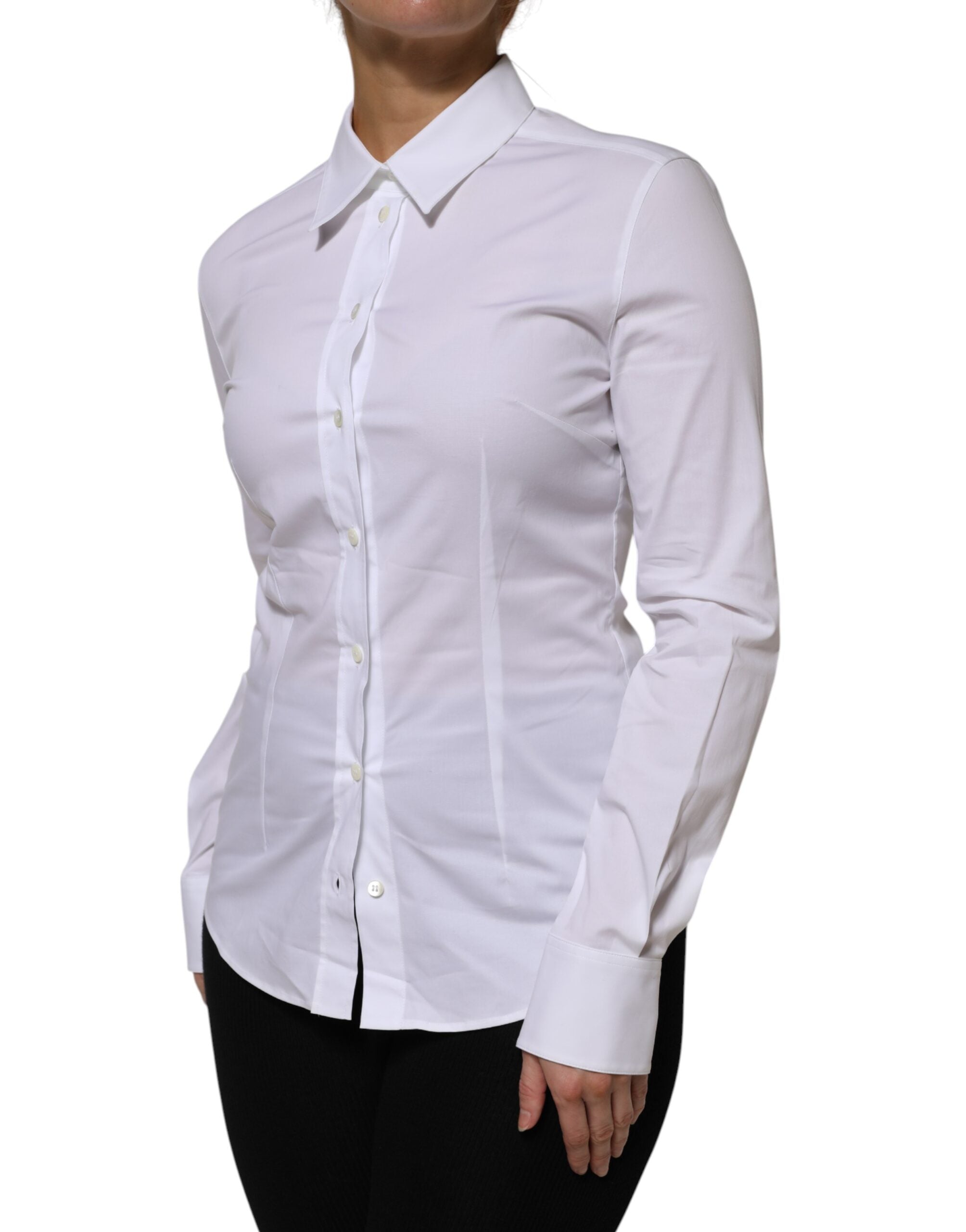 Pre-Owned Dolce & Gabbana White Cotton Collared Long Sleeves Shirt Top