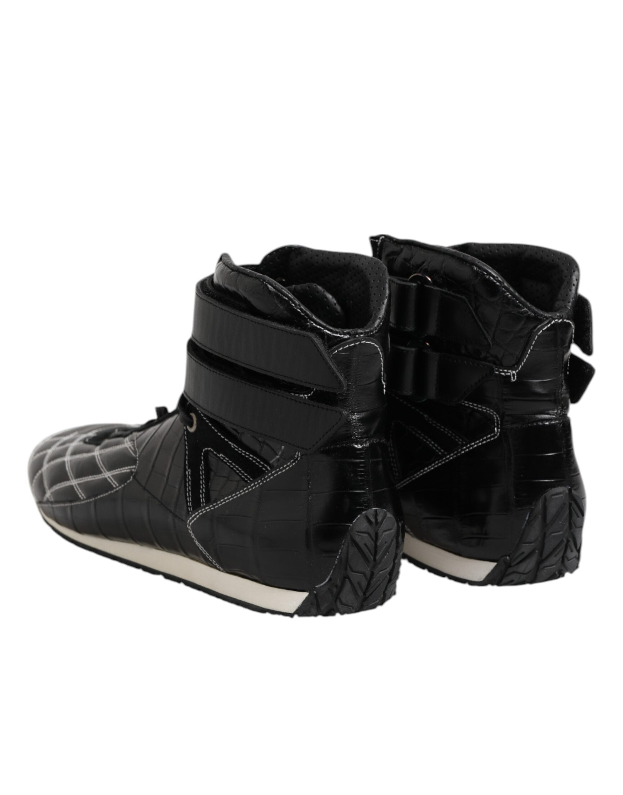 Dolce & Gabbana Black Quilted Leather Lace Up Sneakers Shoes