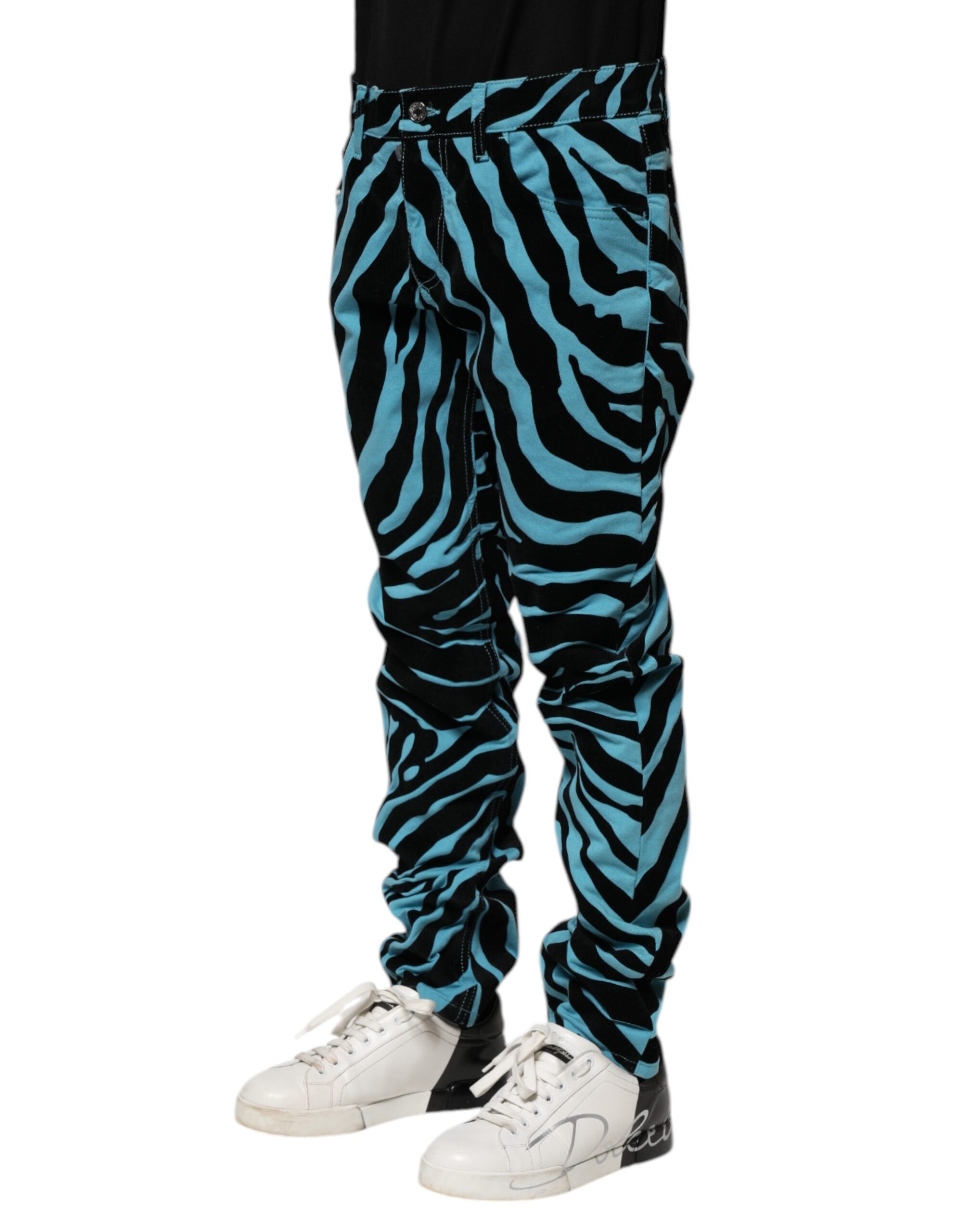 Dolce & Gabbana Blue Black Stripes Skinny Denim Jeans
