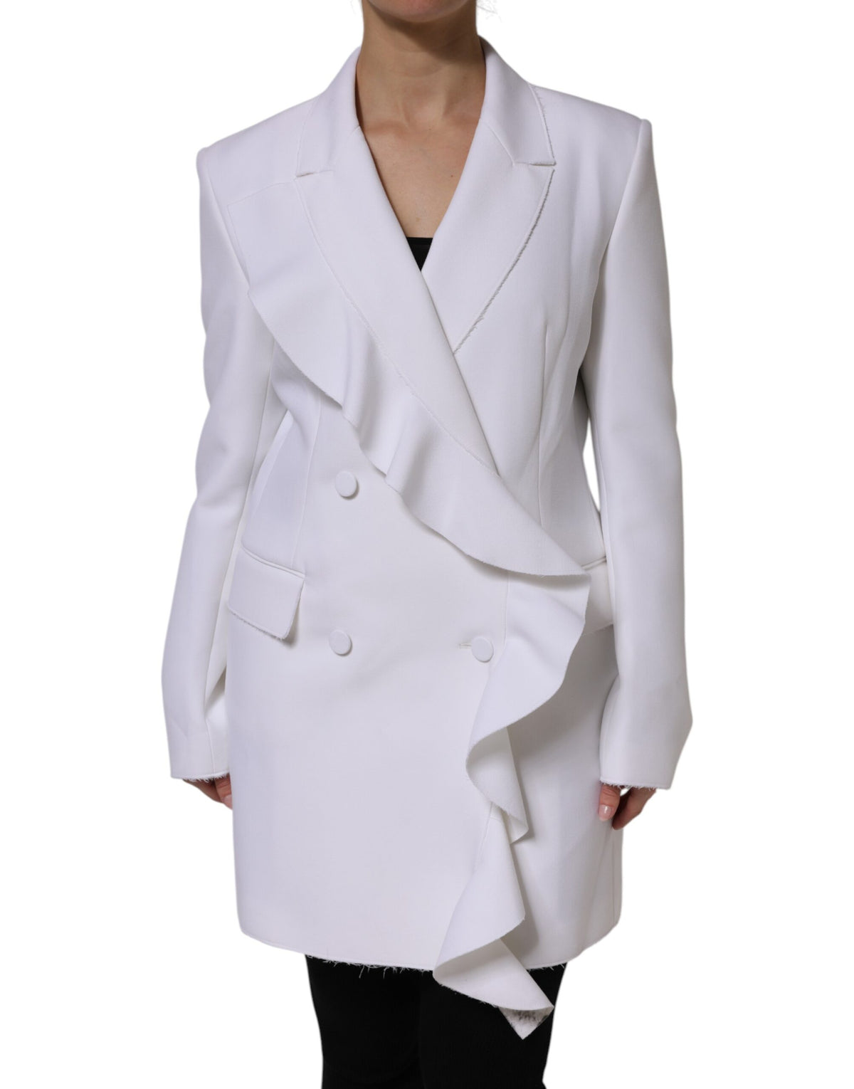 MSGM White Long Sleeves Ruffled Wrap Jacket