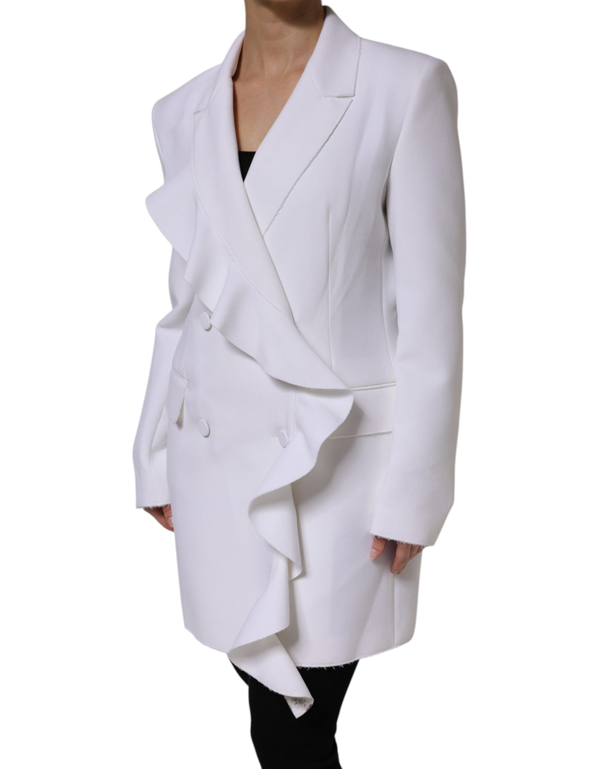 MSGM White Long Sleeves Ruffled Wrap Jacket