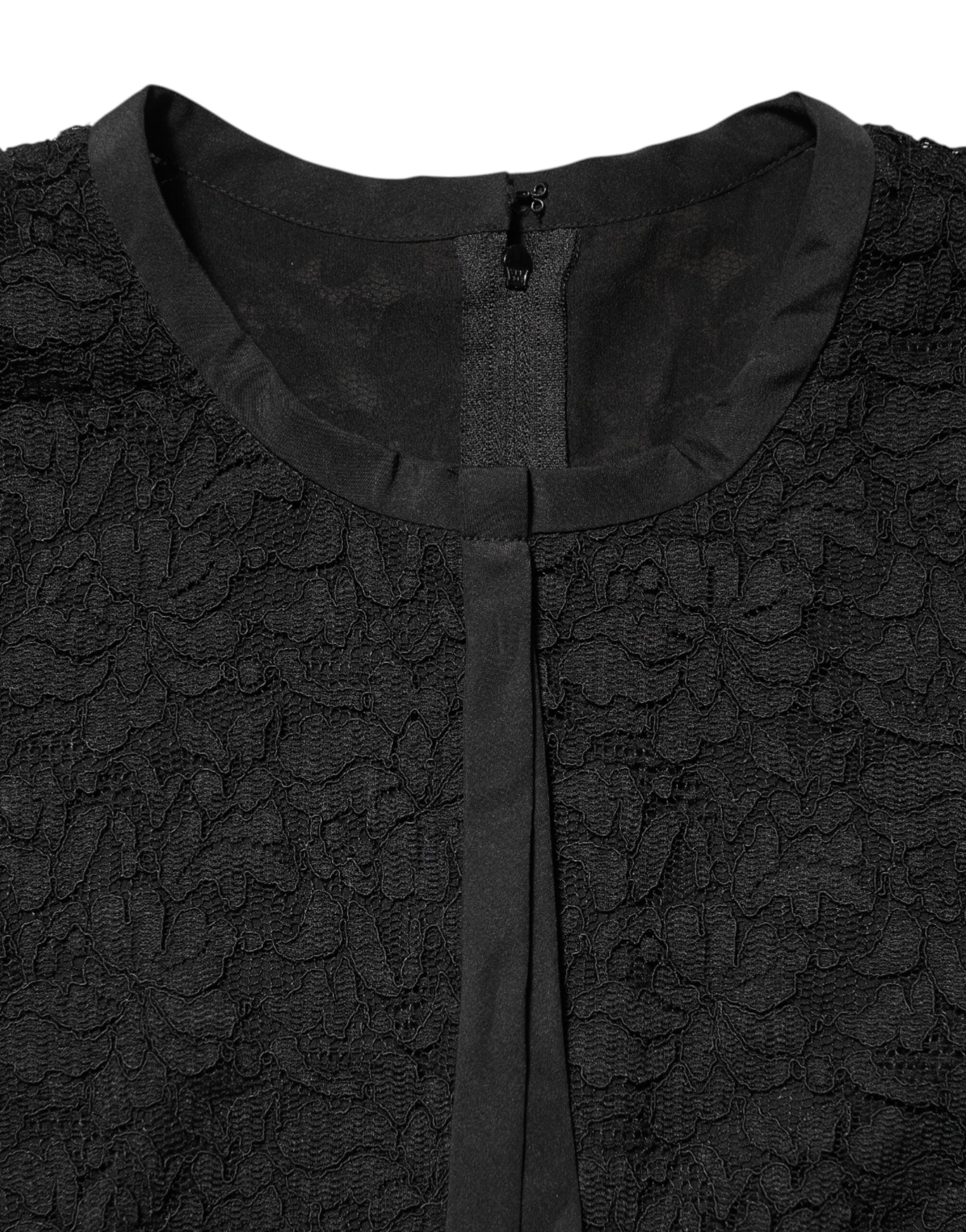 Dolce & Gabbana Black Nylon Lace Long Sleeve Blouse Top
