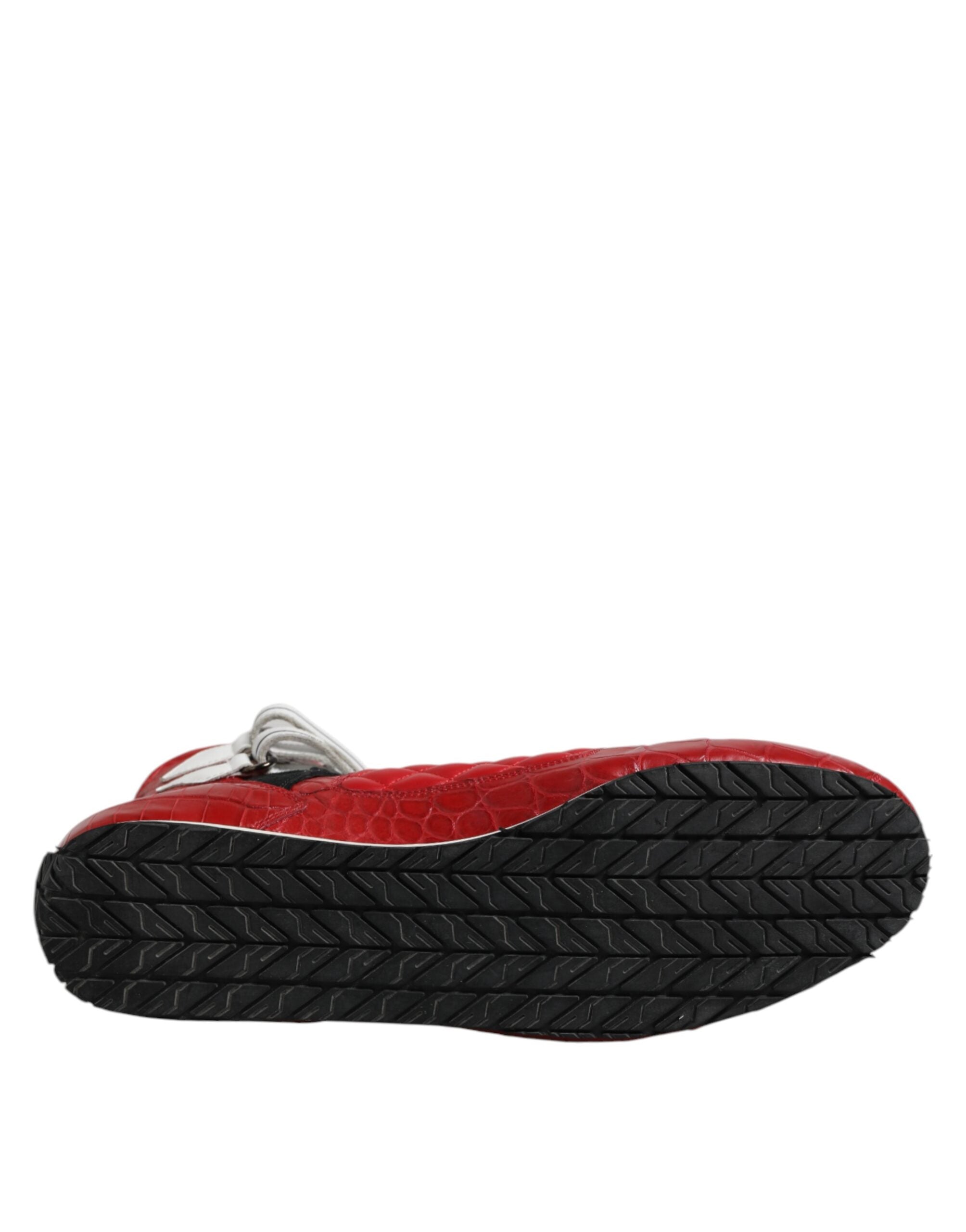 Dolce & Gabbana Red Quilted Leather Lace Up Sneakers Shoes
