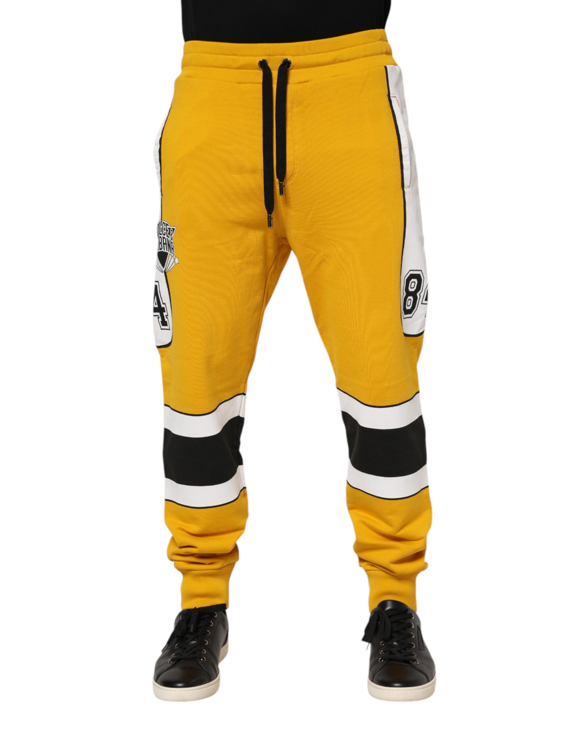 Dolce & Gabbana Yellow Cotton Logo Sweatpants Jogger Pants