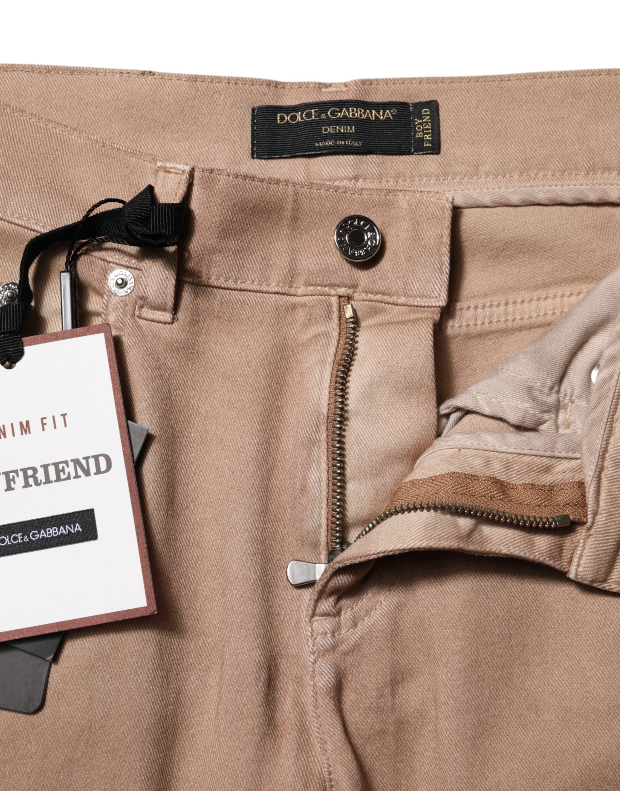 Dolce & Gabbana Brown Cotton Boyfriend Denim Trousers Jeans