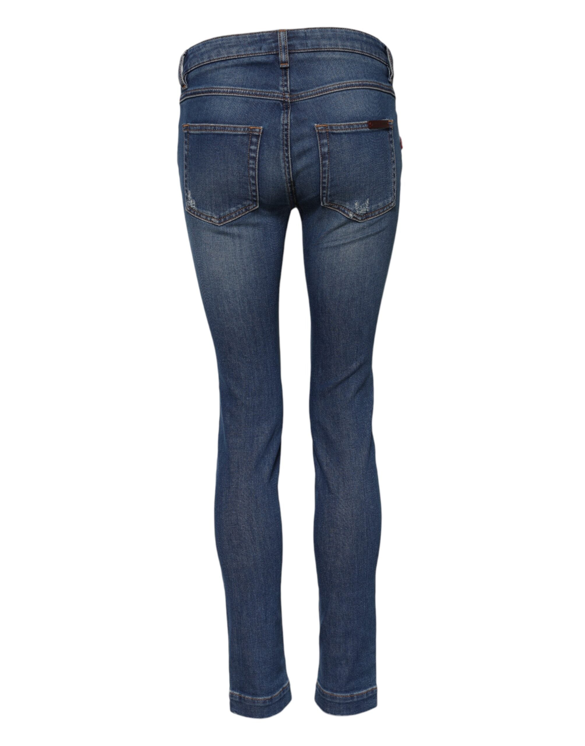 Pre-Owned Dolce & Gabbana Blue Cotton Low Waist Skinny Denim Jeans