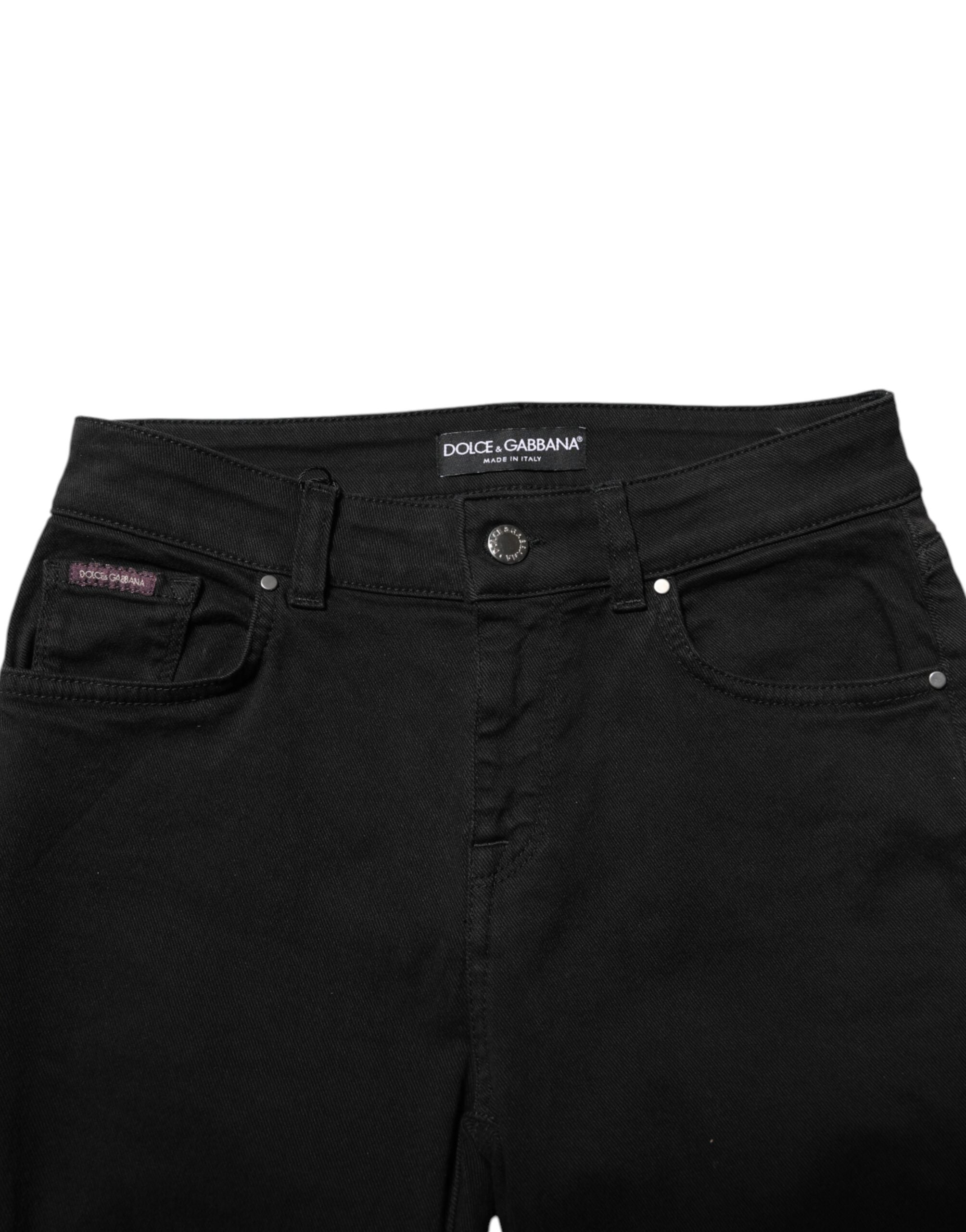 Pre-Owned Dolce & Gabbana Black Cotton Logo Skinny Mid Waist Denim Jeans
