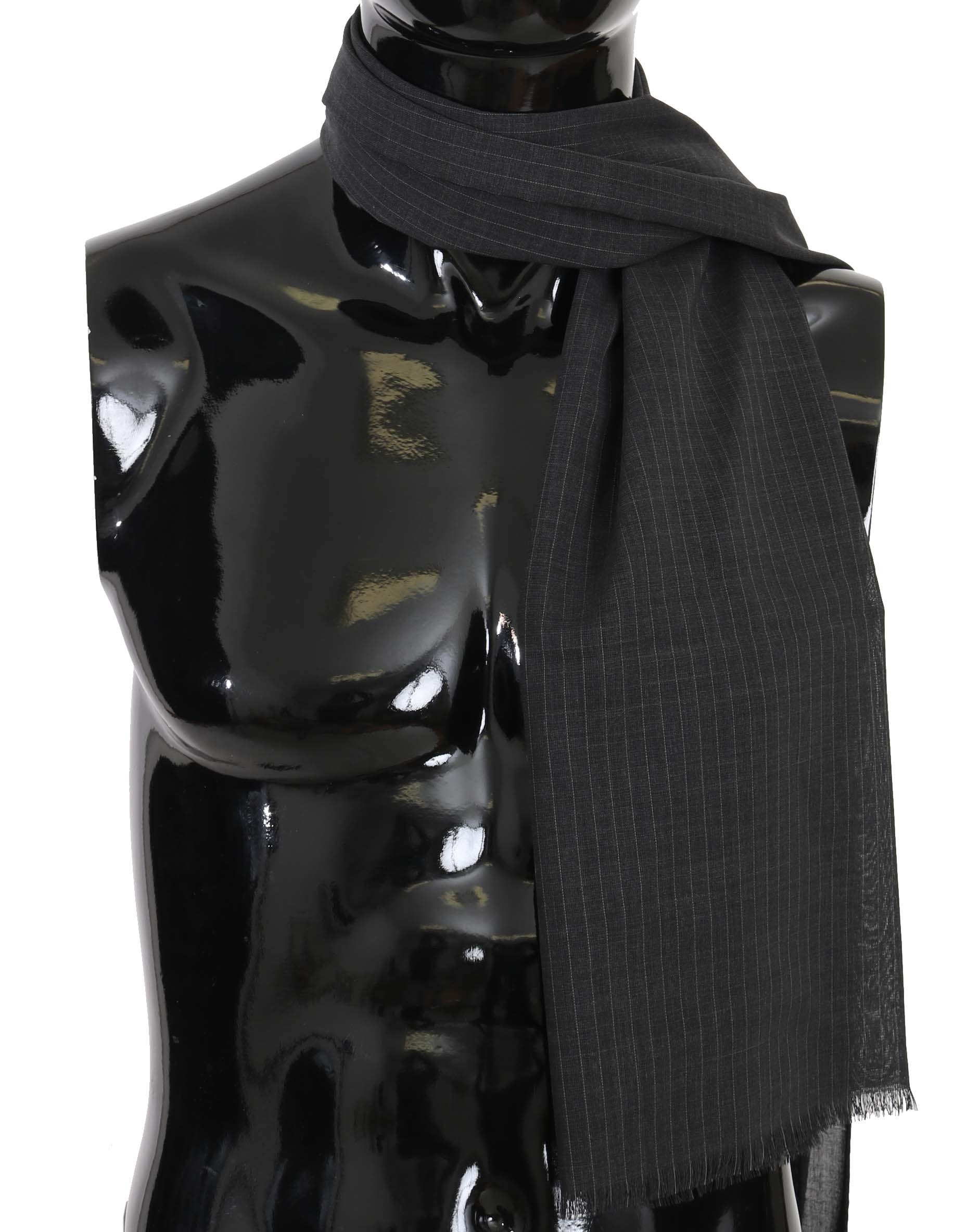 Dolce & Gabbana Gray 100% Wool Striped Pattern Wrap Scarf - PreLoved & Luxe