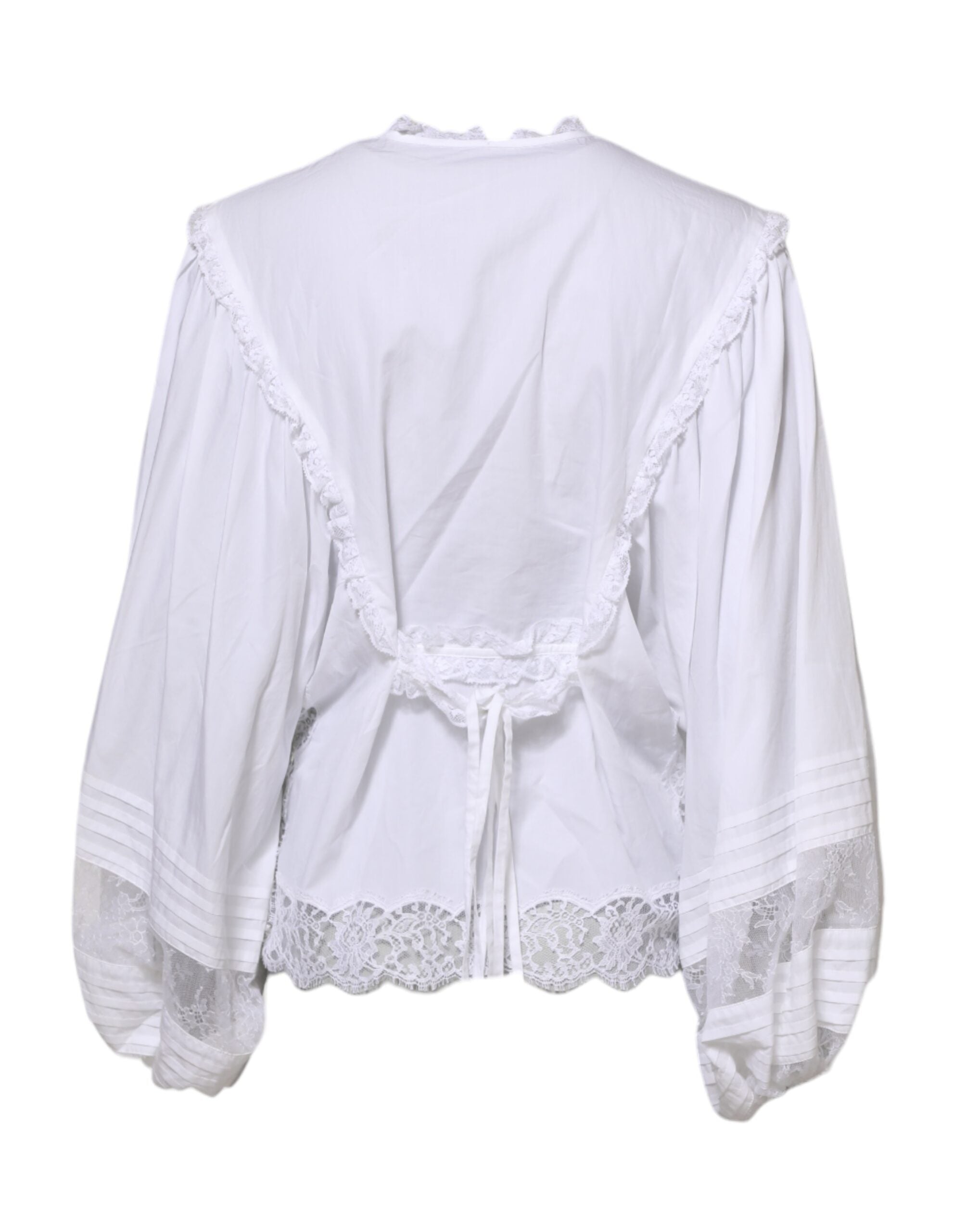 Pre-Owned Dolce & Gabbana White Ruffled Lace Embellished Blouse Top