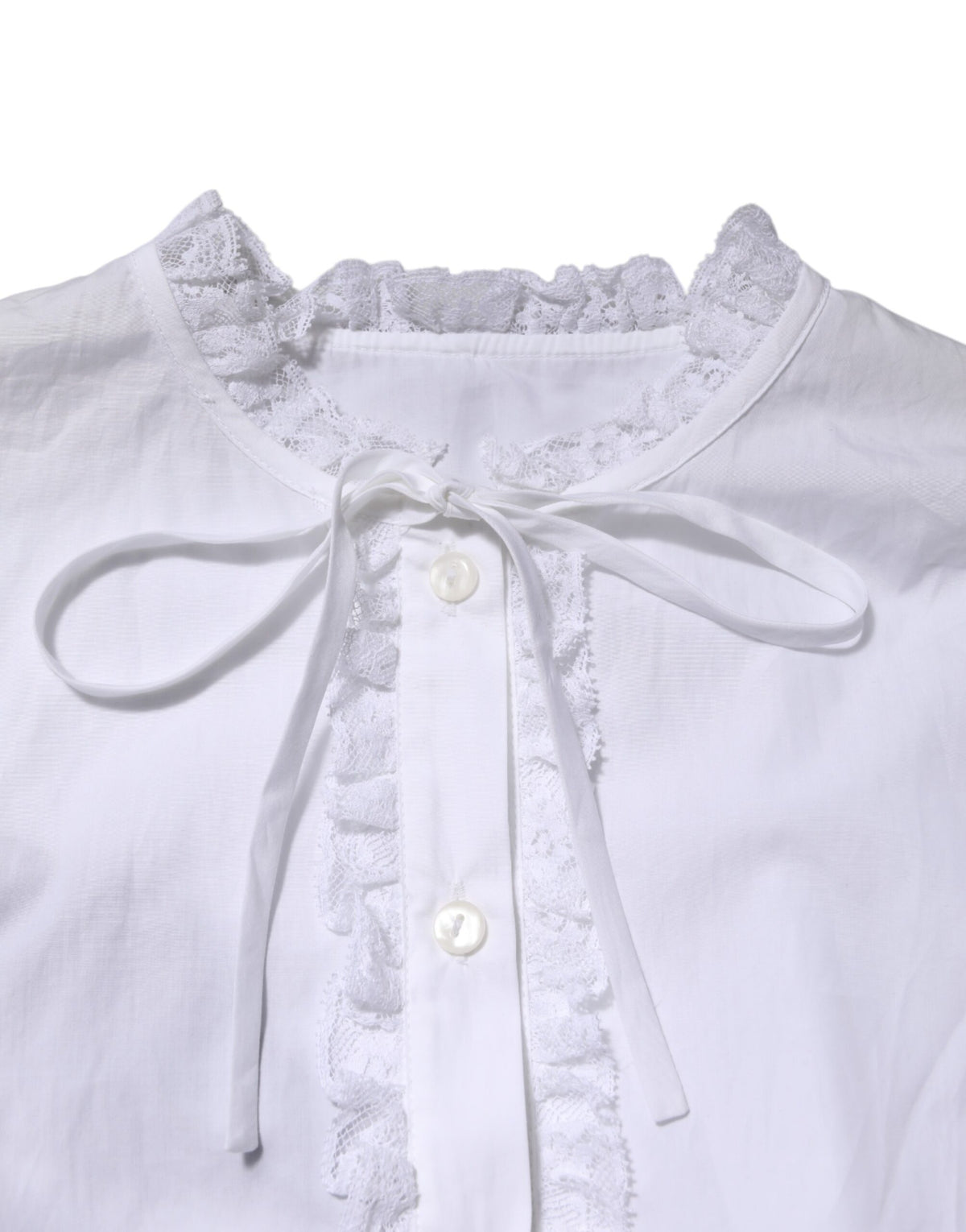 Pre-Owned Dolce & Gabbana White Ruffled Lace Embellished Blouse Top Women's - Very Good