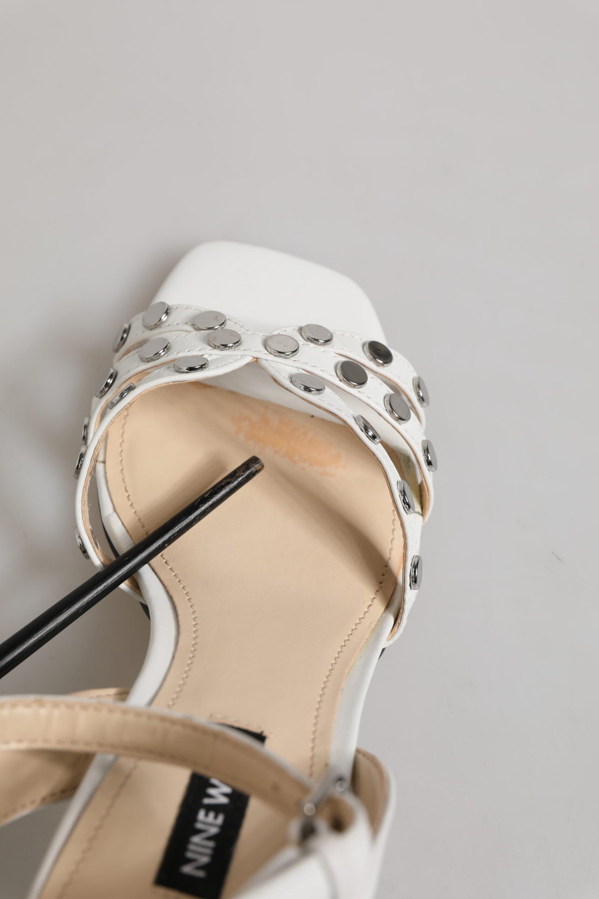 Nine West White Block Heeled Studded Wrap Strap Sandals Shoes