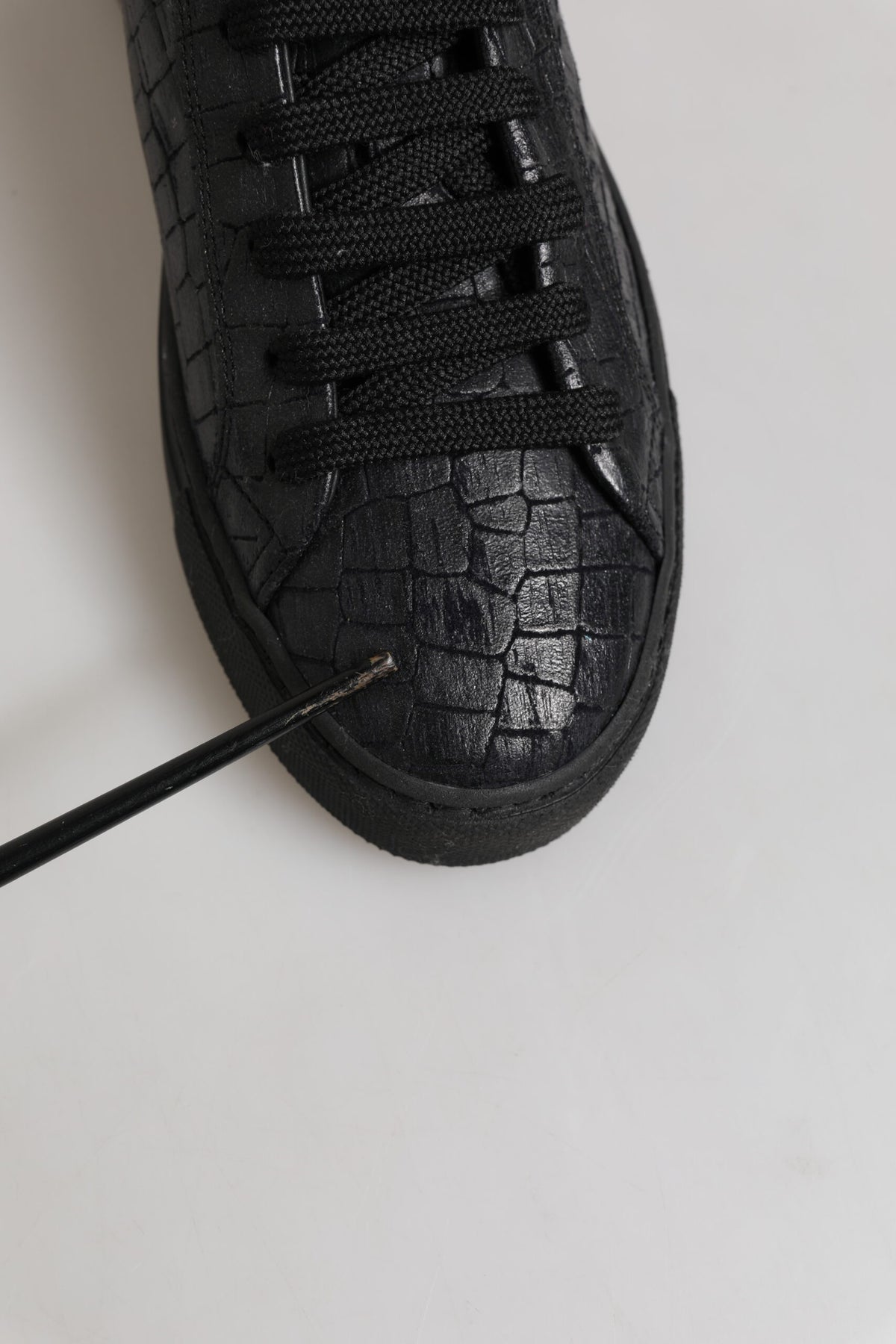 HIDE & JACK Black Leather Lace Up Mid Top Sneakers Shoes