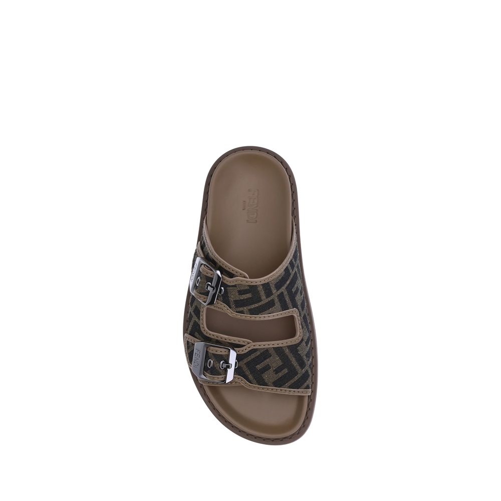Fendi Brown Leather Flat Sandals