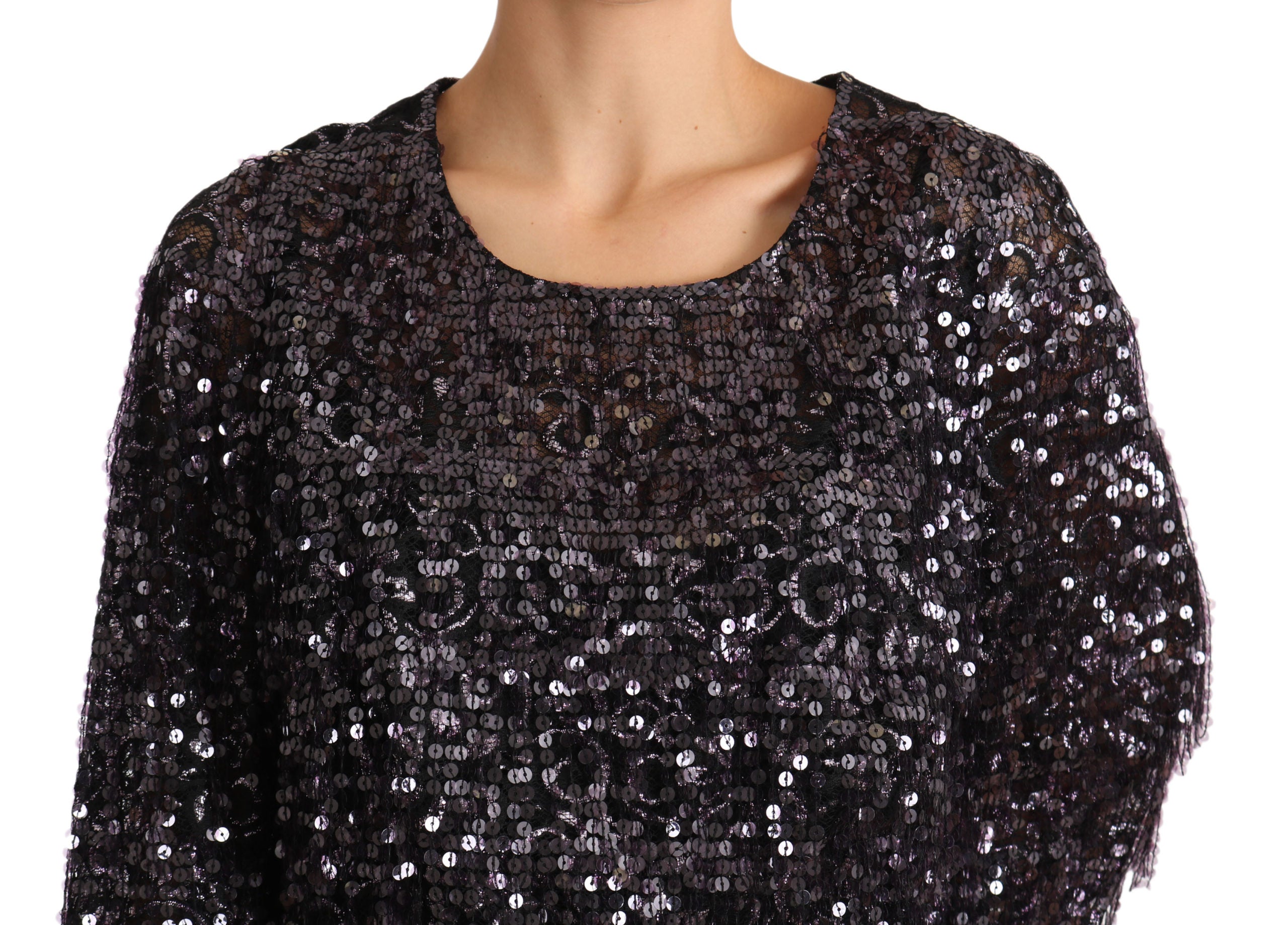 Dolce & Gabbana Black Sequined Long Sleeve Shift Midi Dress - PreLoved & Luxe