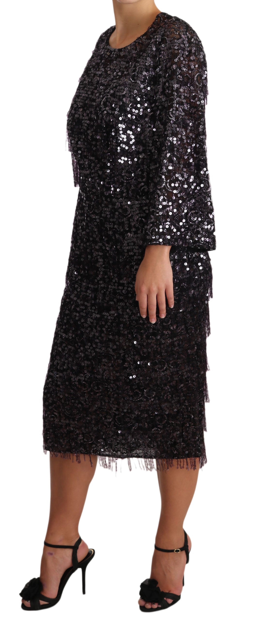 Dolce & Gabbana Black Sequined Long Sleeve Shift Midi Dress - PreLoved & Luxe