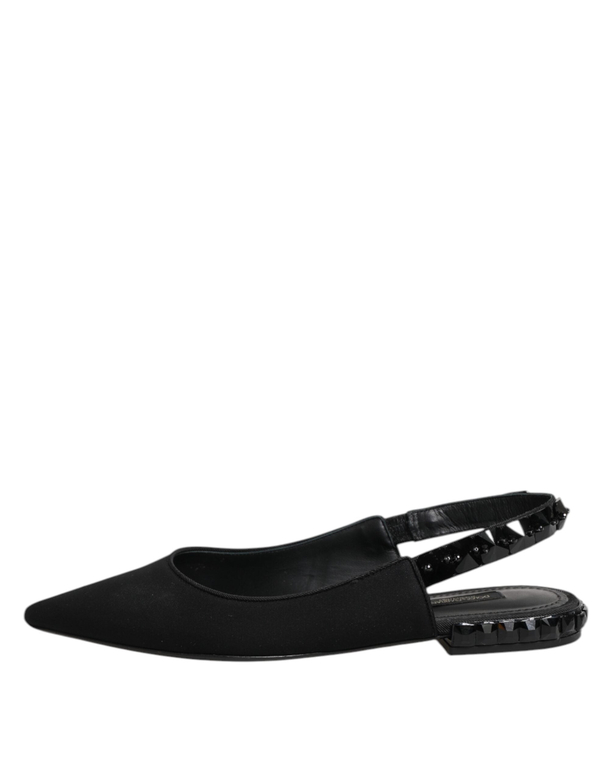 Dolce & Gabbana Black Crystal Charmeuse Slingback Shoes