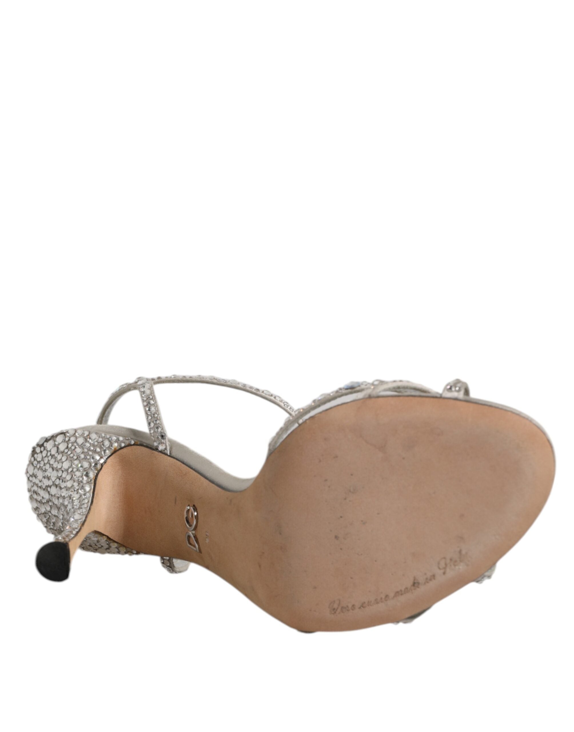 Dolce & Gabbana Silver Strass Ankle Strap KEIRA Sandals Shoes