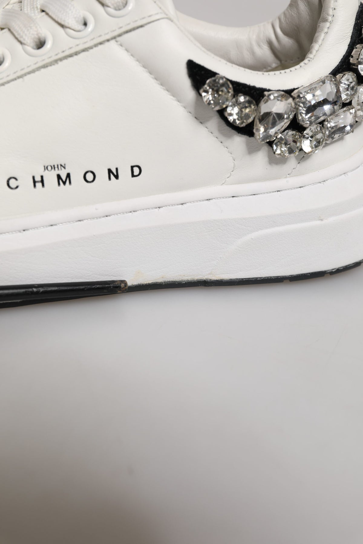 John Richmond White Rhinestone Embellished Sneakers Shoes