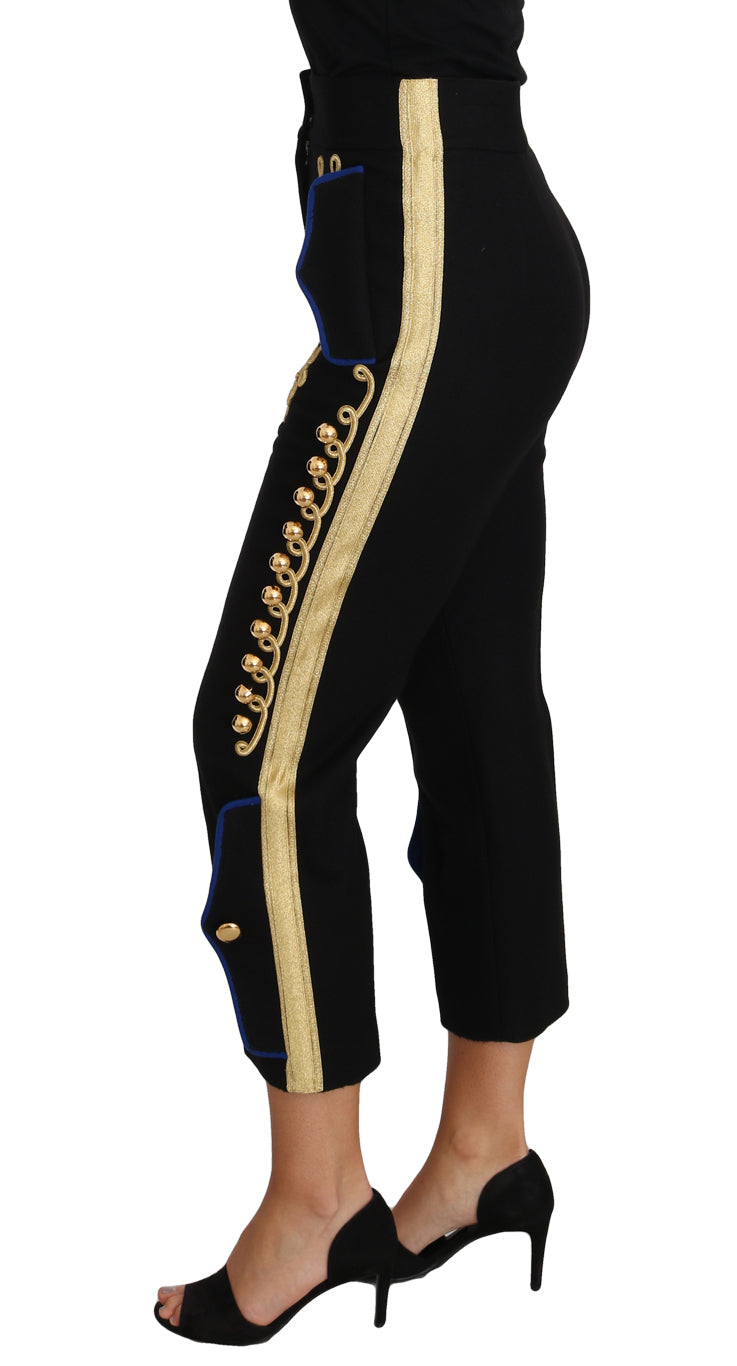 Dolce & Gabbana Military Embellished Pants Black Gold Dress Pant - PreLoved & Luxe