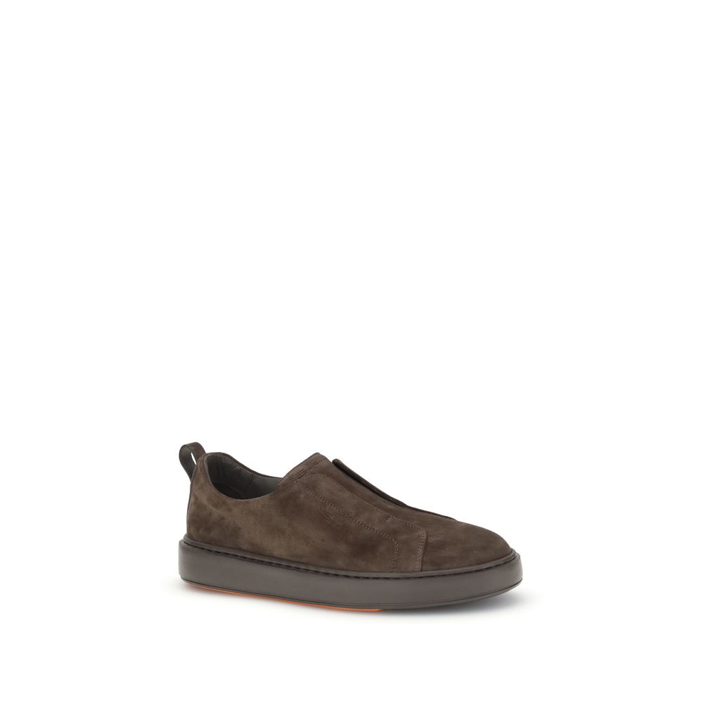 Santoni Brown Leather Low Top Sneakers